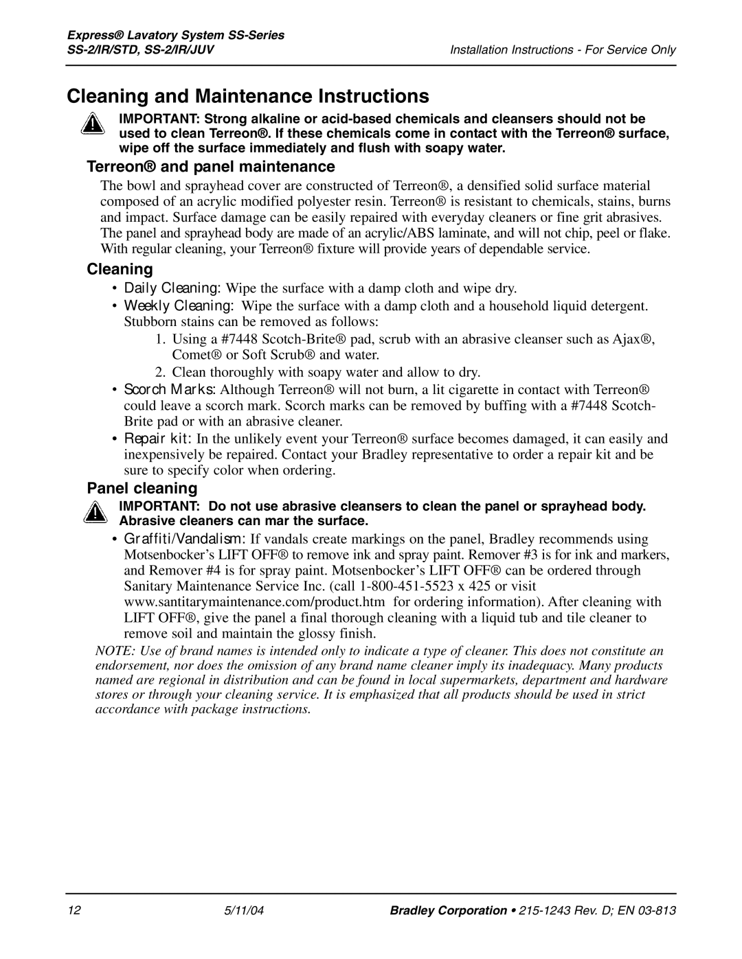 Bradley Smoker SS-2/IR/JUV Cleaning and Maintenance Instructions, Terreon and panel maintenance, Panel cleaning 