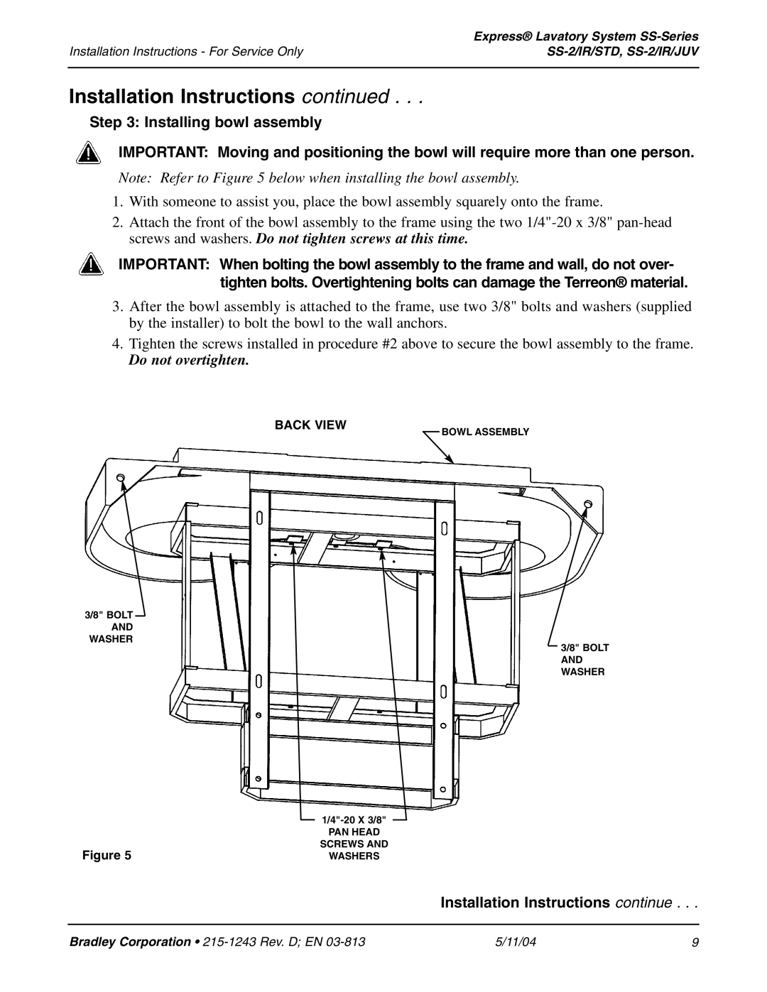 Bradley Smoker SS-2/IR/STD, SS-2/IR/JUV installation instructions Do not overtighten 