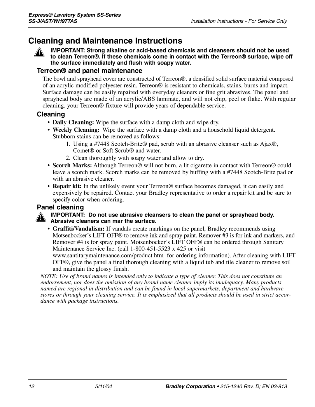 Bradley Smoker SS-3 Cleaning and Maintenance Instructions, Terreon and panel maintenance, Panel cleaning 