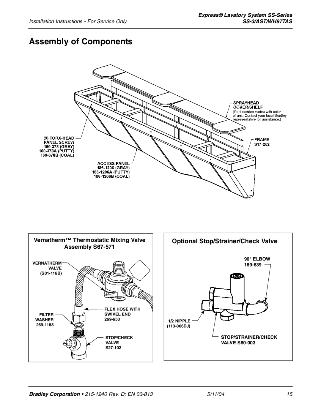 Bradley Smoker SS-3 installation instructions Assembly of Components, Optional Stop/Strainer/Check Valve 