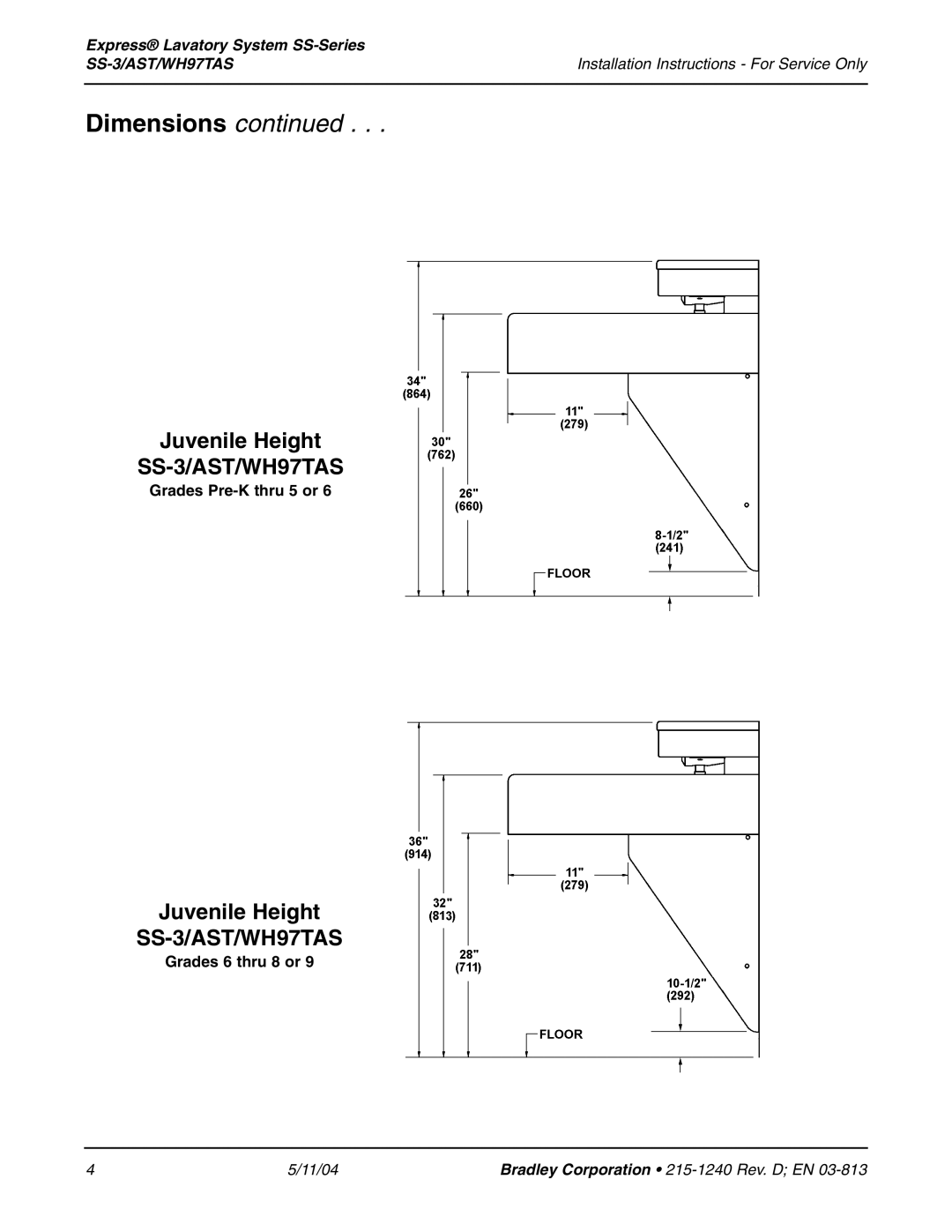 Bradley Smoker SS-3 installation instructions Dimensions, Juvenile Height 