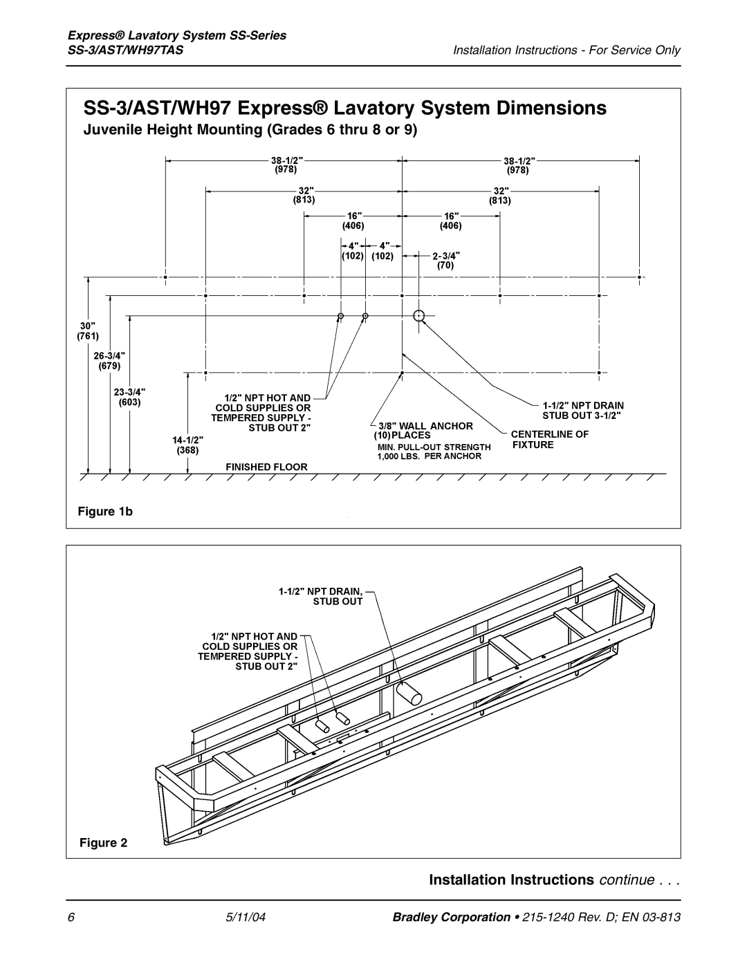 Bradley Smoker installation instructions SS-3/AST/WH97 Express Lavatory System Dimensions 