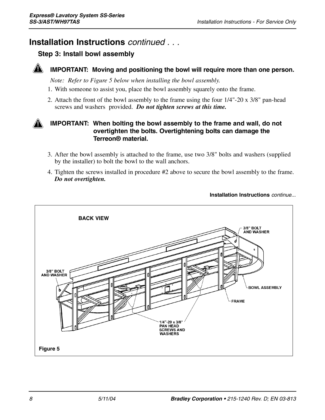 Bradley Smoker SS-3 installation instructions Install bowl assembly, Do not overtighten 