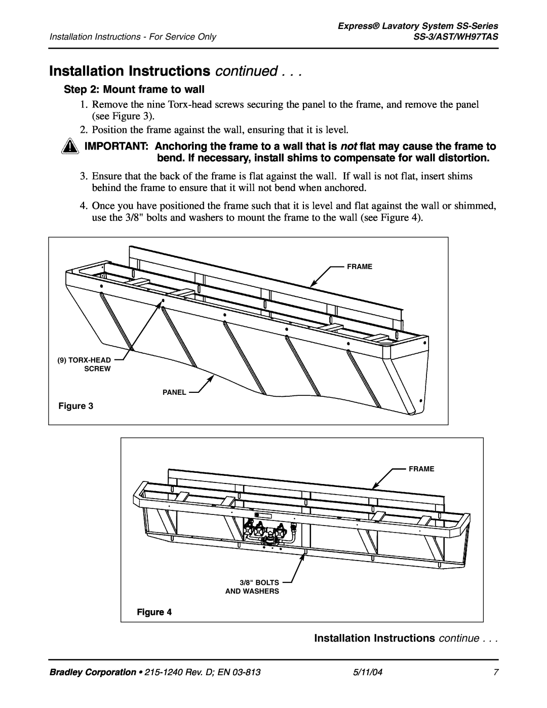 Bradley Smoker SS-3 installation instructions Installation Instructions continued, Mount frame to wall 