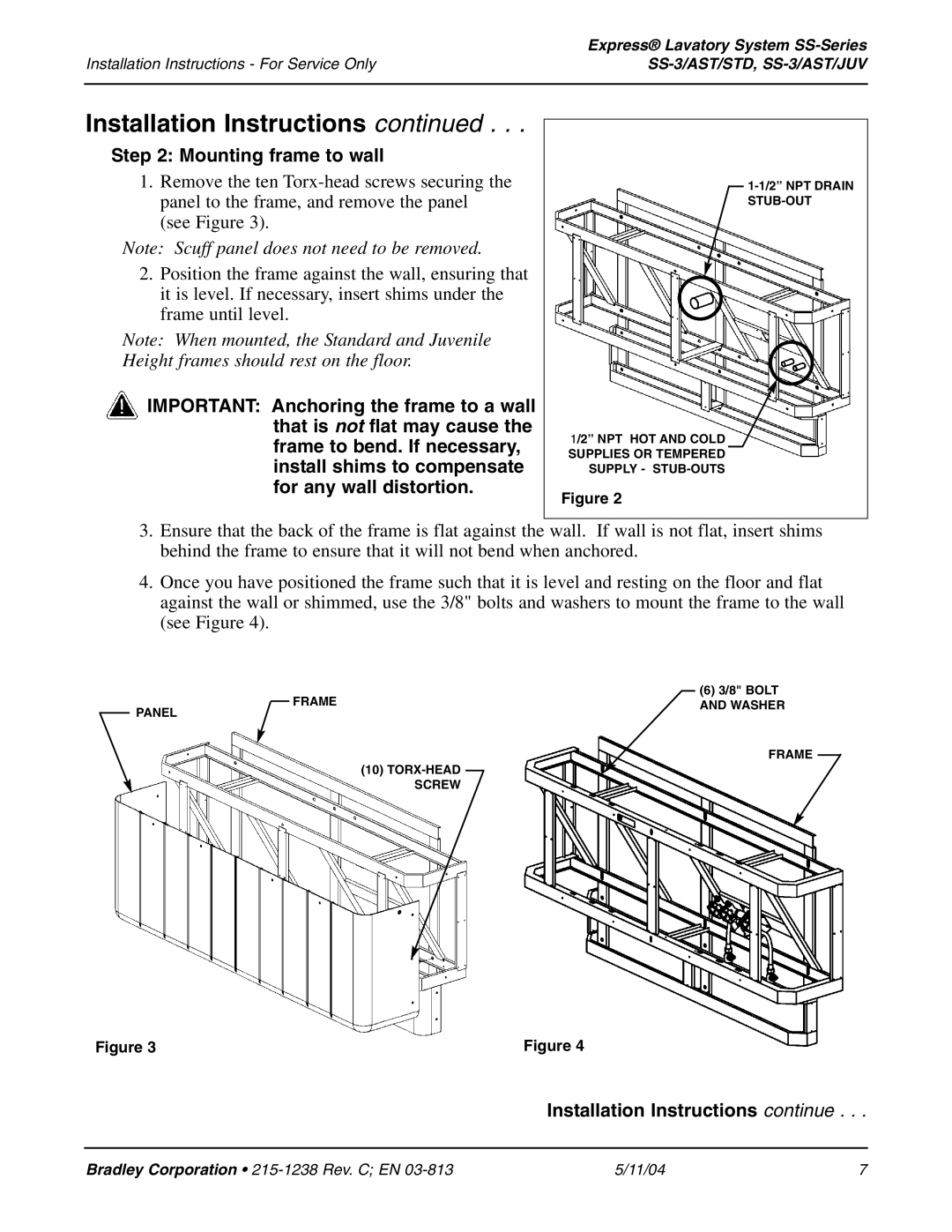 Bradley Smoker SS-3/AST/JUV, SS-3/AST/STD installation instructions Mounting frame to wall 