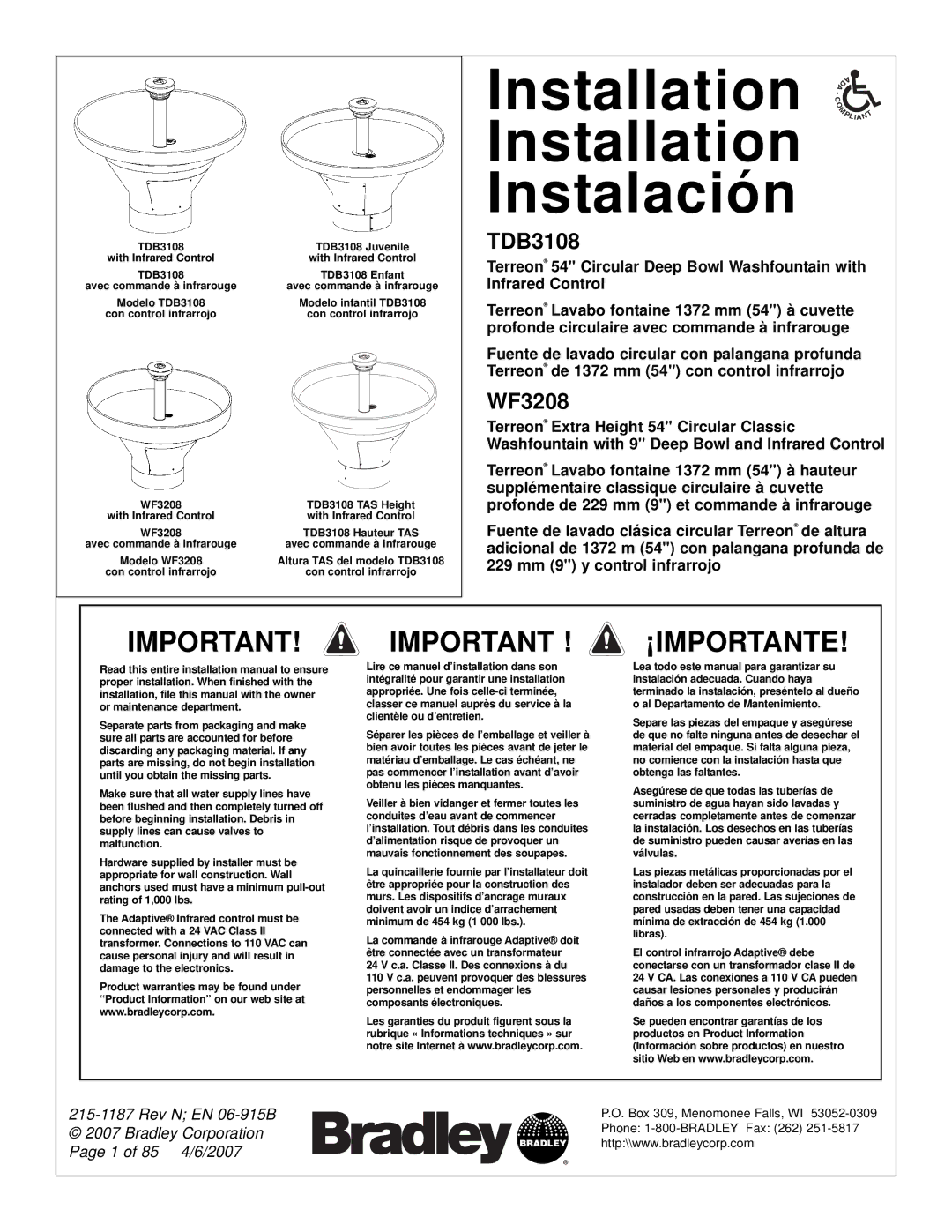 Bradley Smoker TDB3108 installation manual Installation Instalación 