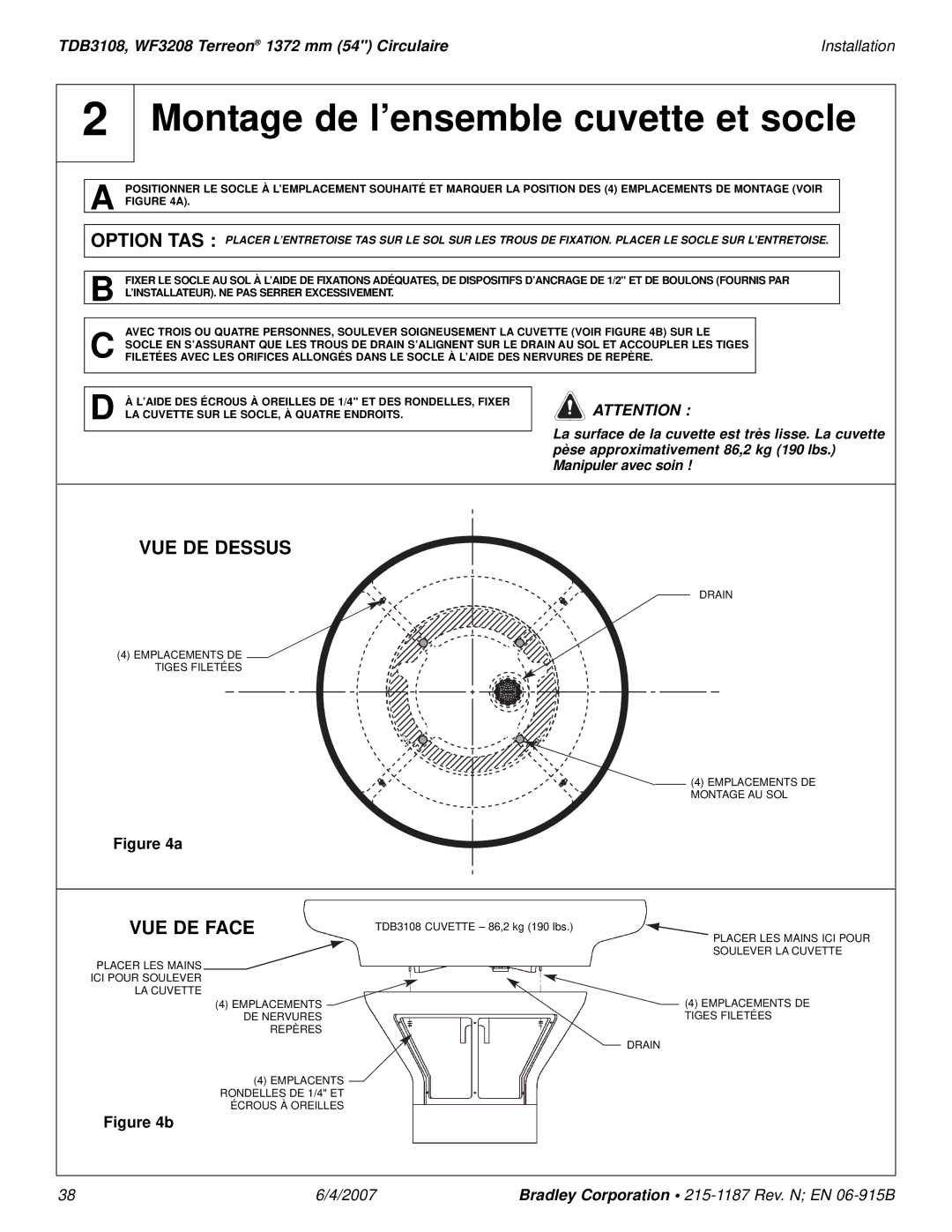 Bradley Smoker TDB3108 installation manual Montage de l’ensemble cuvette et socle, Vuetop Videwdessus 