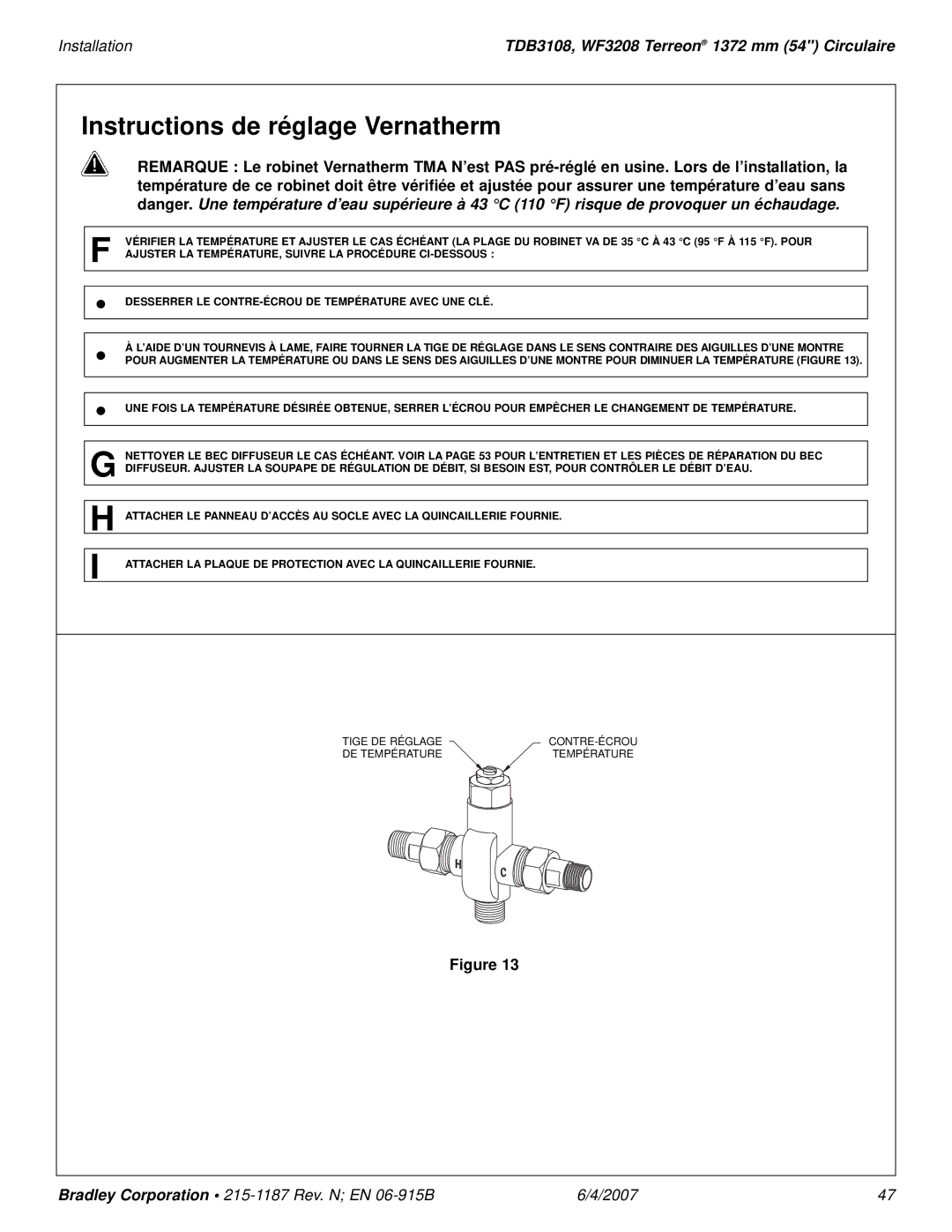 Bradley Smoker TDB3108 installation manual Instructions de réglage Vernatherm 