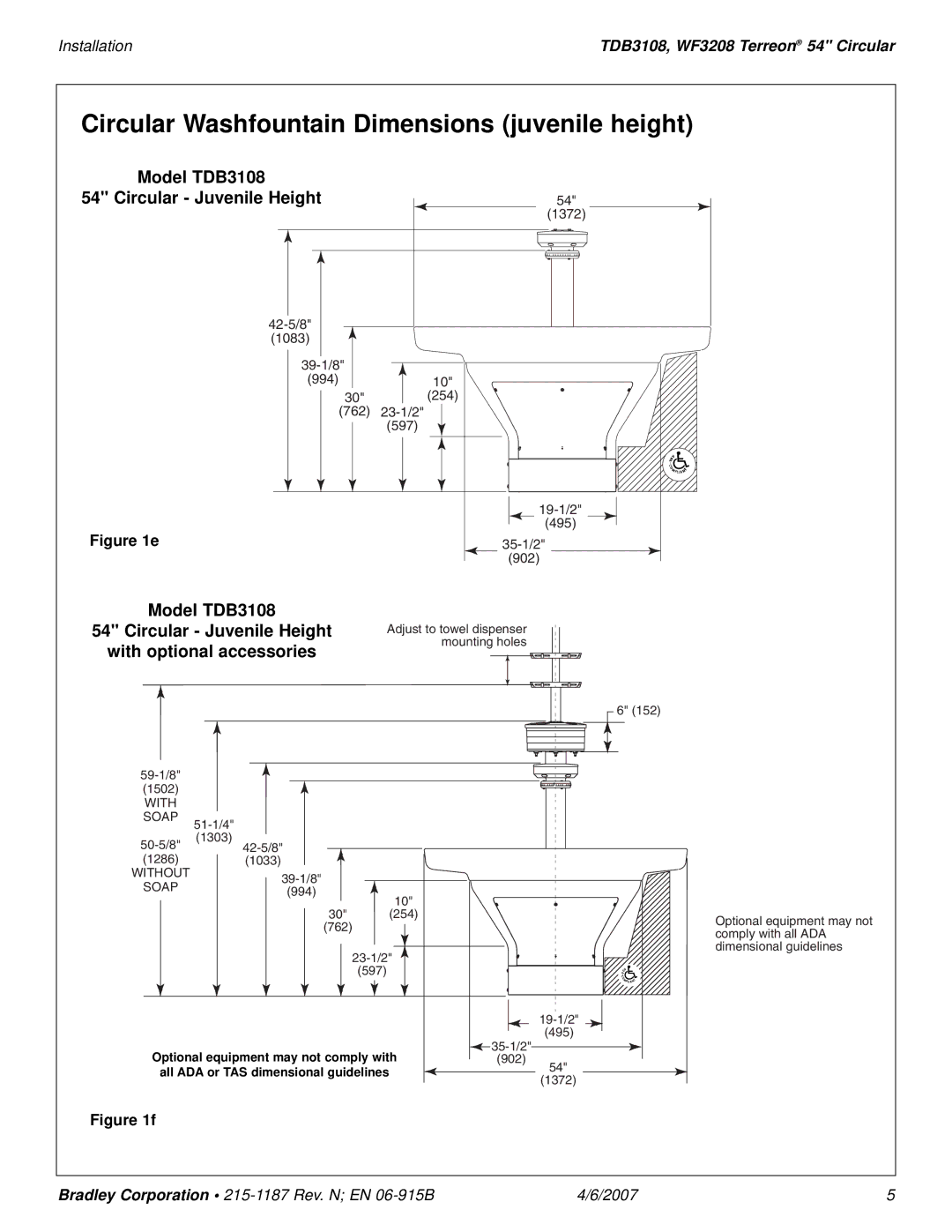 Bradley Smoker Circular Washfountain Dimensions juvenile height, Model TDB3108 Circular Juvenile Height54 