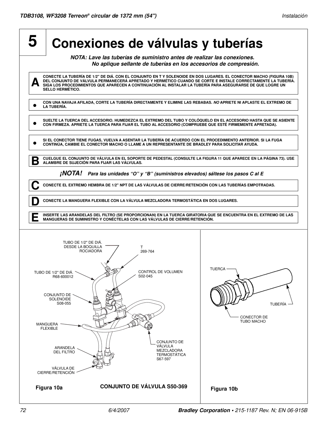 Bradley Smoker TDB3108 installation manual Conexiones de válvulas y tuberías, Figura 10a 