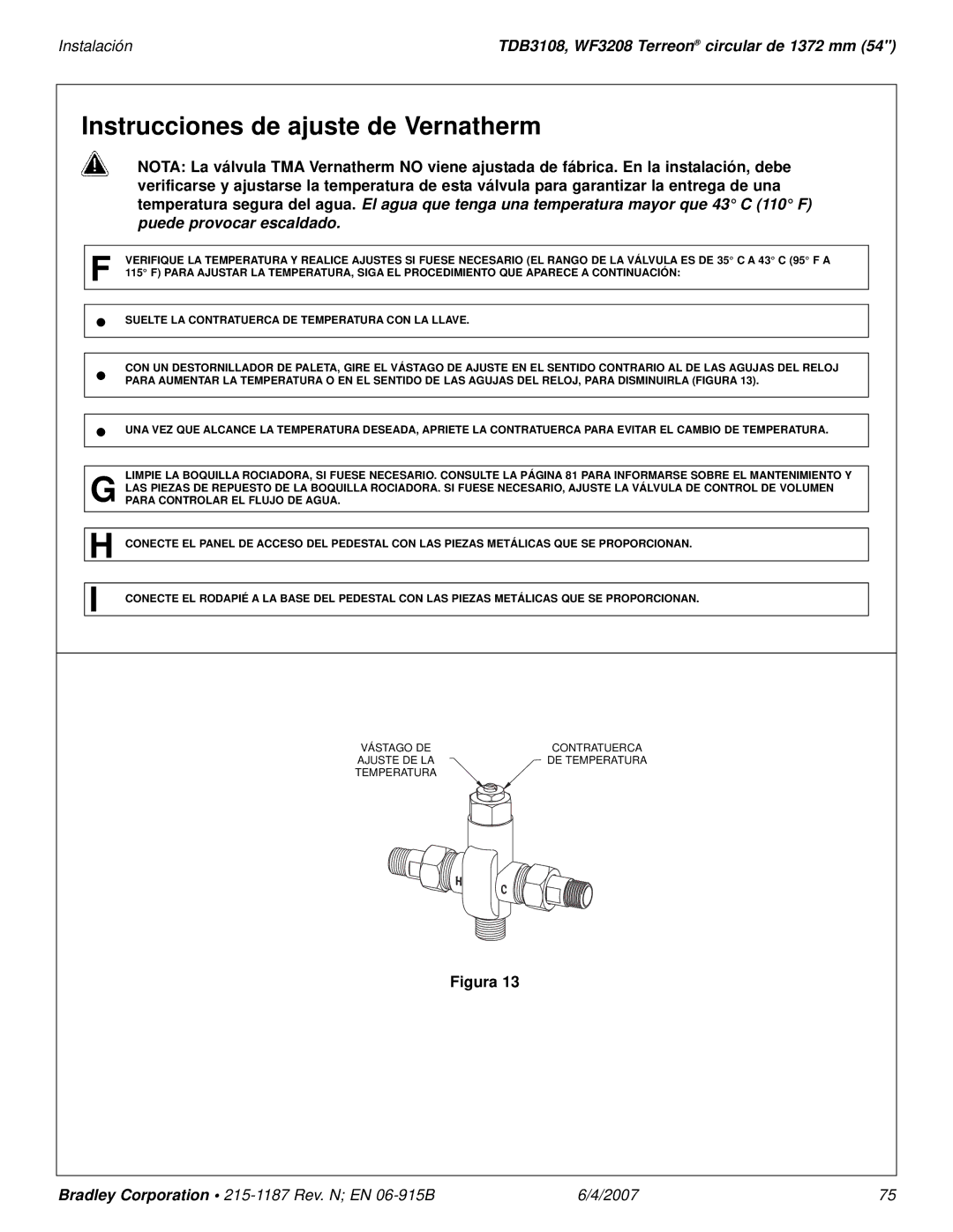 Bradley Smoker TDB3108 installation manual Instrucciones de ajuste de Vernatherm, Puede provocar escaldado 