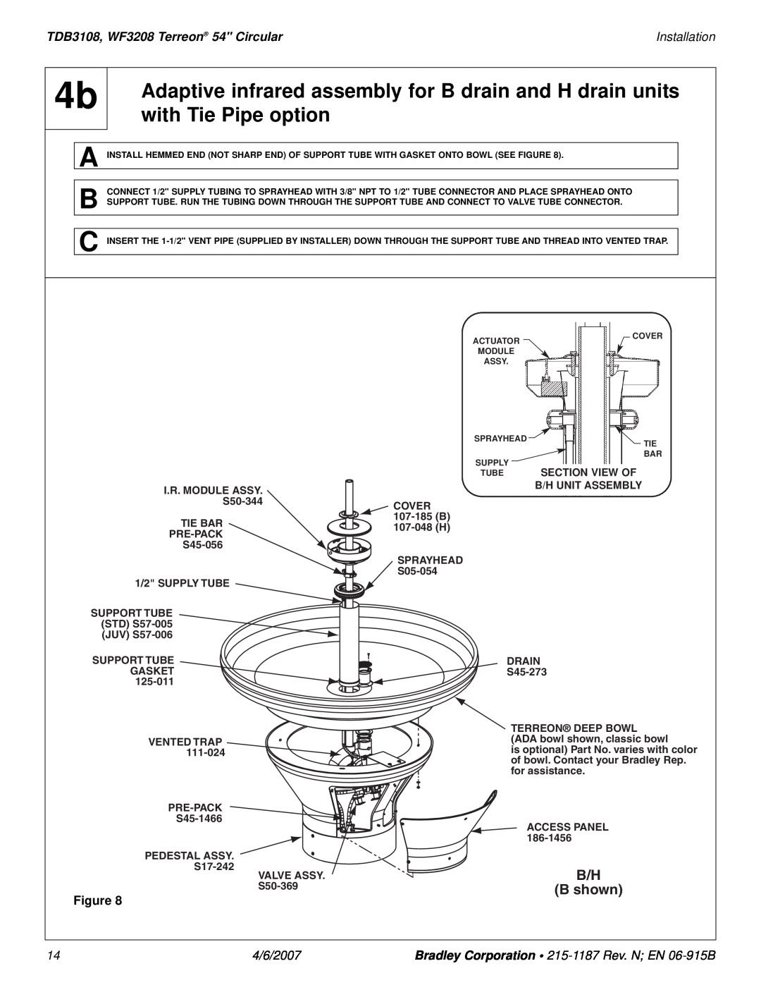 Bradley Smoker installation manual B/H B shown, TDB3108, WF3208 Terreon 54 Circular, Installation, 4/6/2007 
