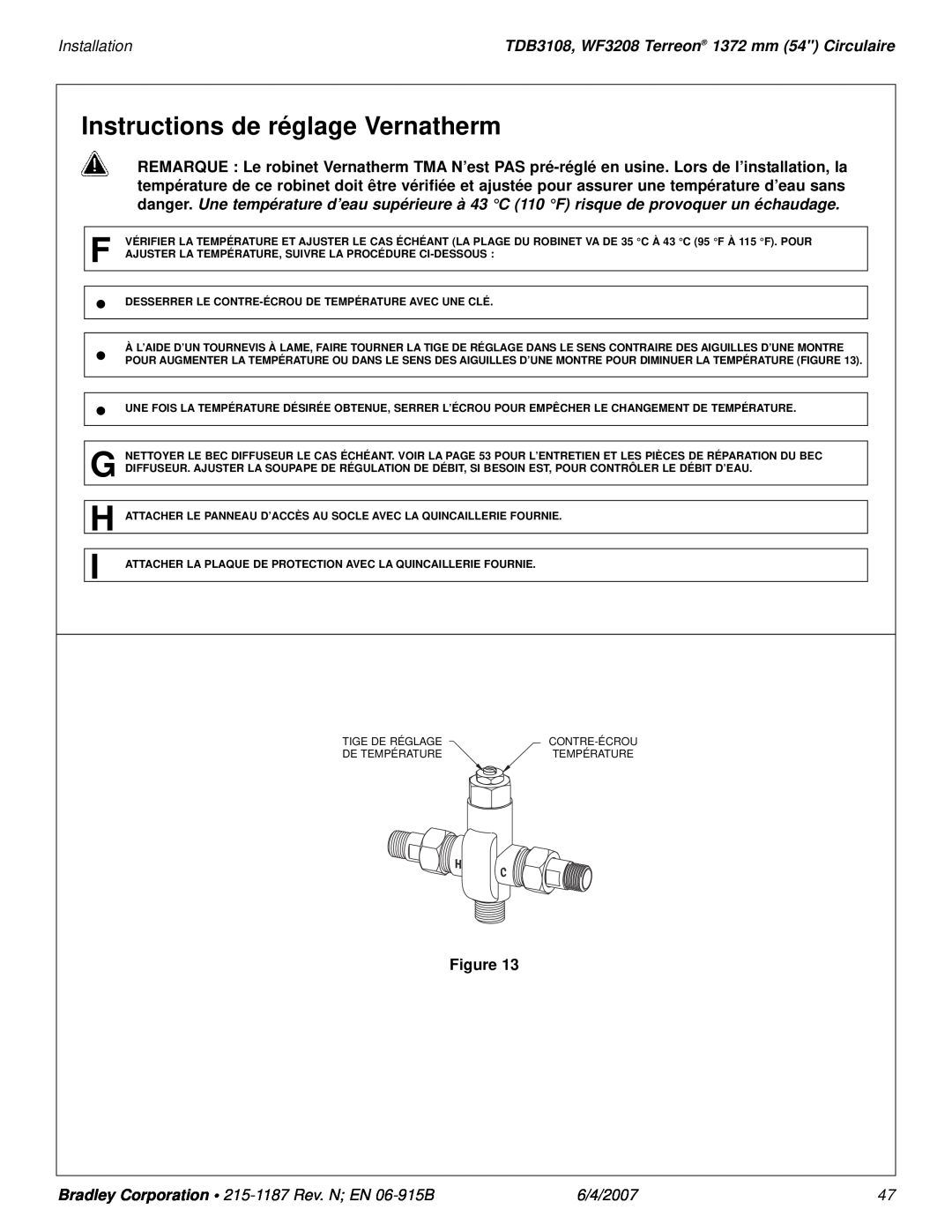 Bradley Smoker Instructions de réglage Vernatherm, Installation, TDB3108, WF3208 Terreon 1372 mm 54 Circulaire 