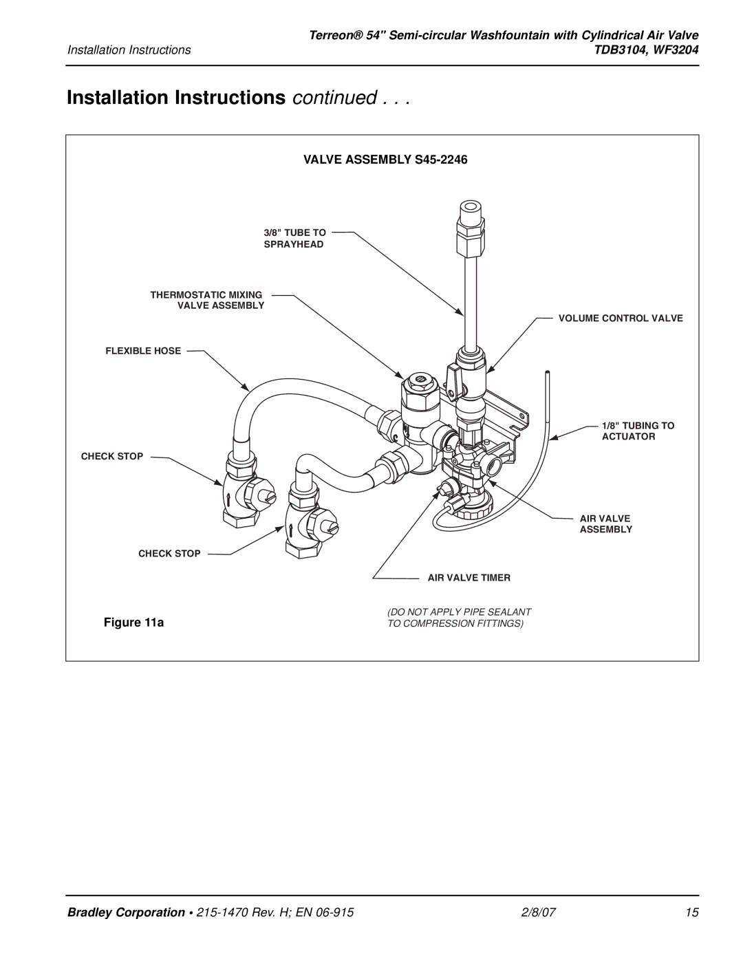 Bradley Smoker TDB3104, WF3204 installation instructions Valve Assembly S45-2246 