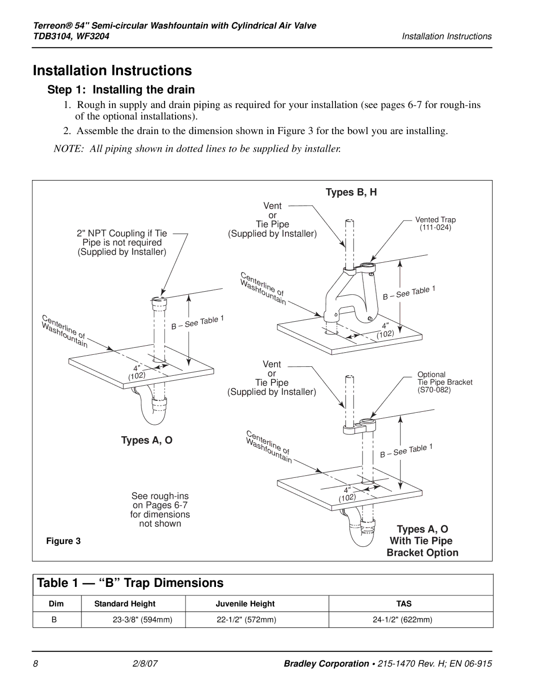 Bradley Smoker WF3204, TDB3104 installation instructions Installation Instructions, Installing the drain 