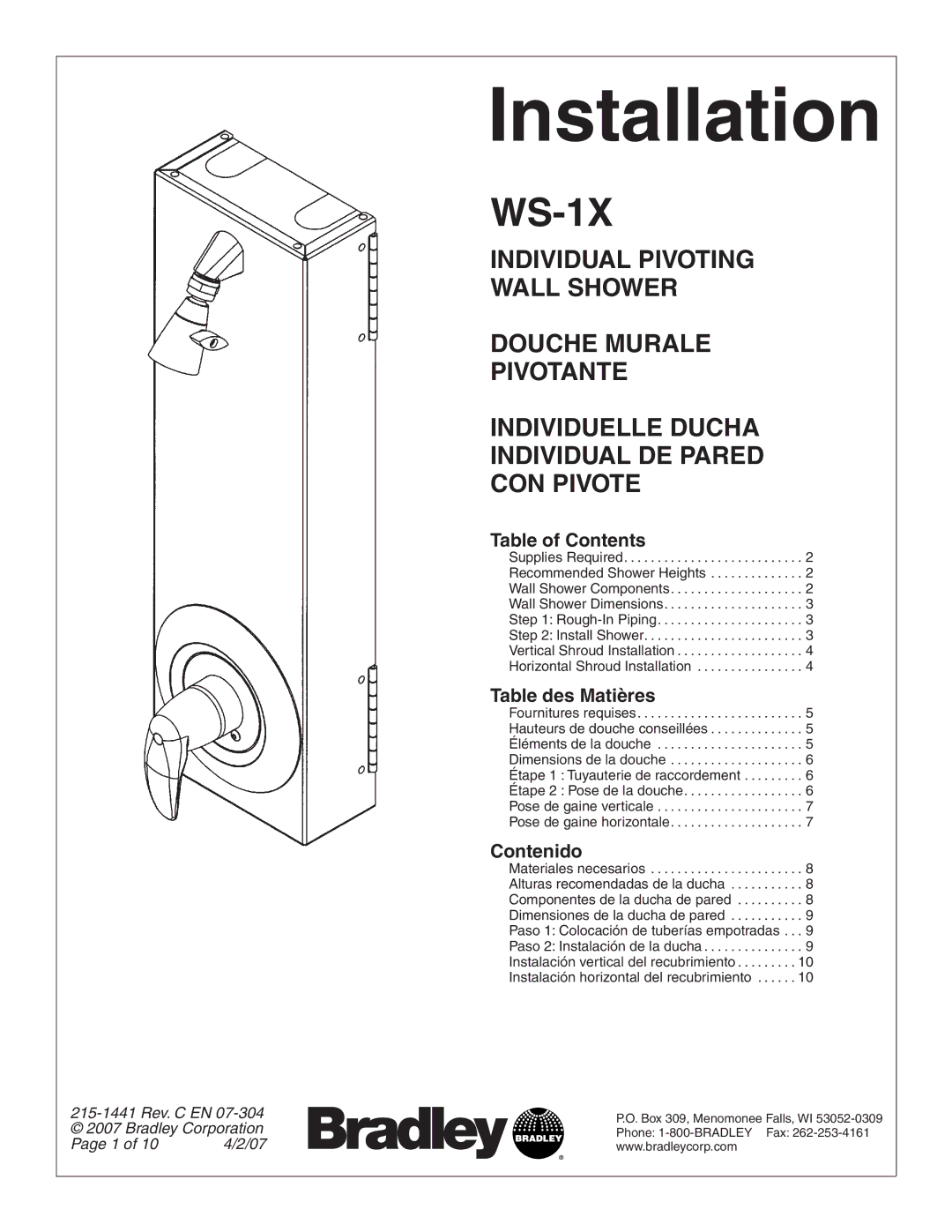 Bradley Smoker WS-1X dimensions Table of Contents, Table des Matières, Contenido 