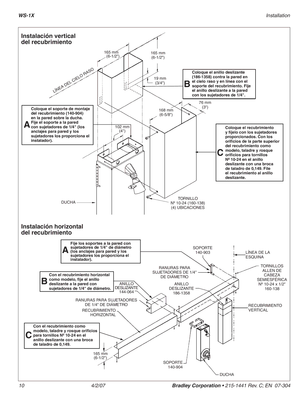 Bradley Smoker WS-1X dimensions Instalación vertical del recubrimiento, Instalación horizontal del recubrimiento 