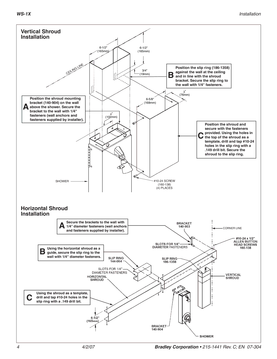 Bradley Smoker WS-1X dimensions Vertical Shroud Installation, Horizontal Shroud Installation 