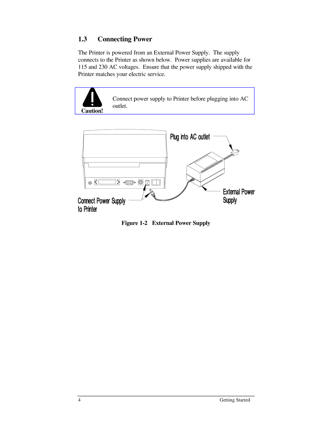 Brady 1024 manual Connecting Power, External Power Supply 