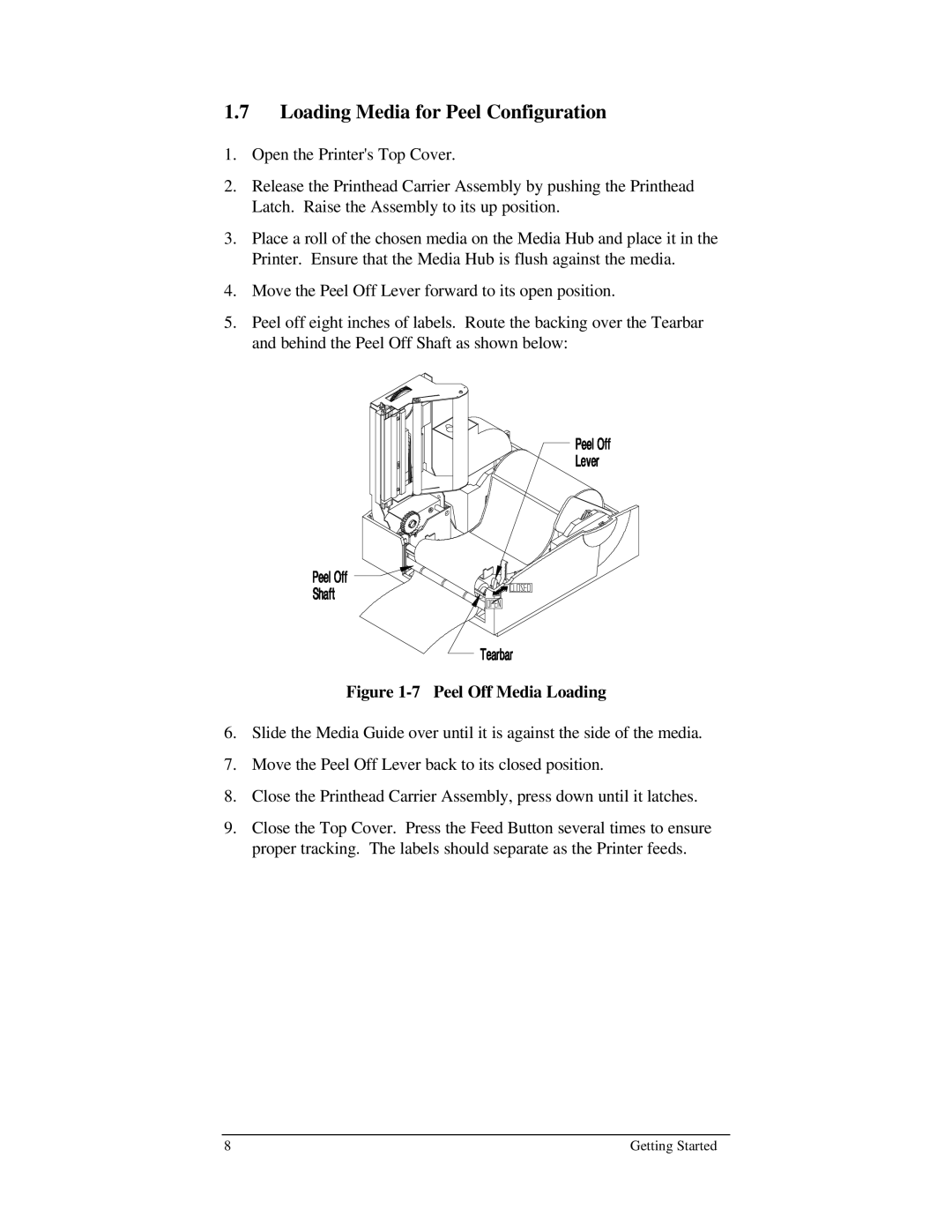 Brady 1024 manual Loading Media for Peel Configuration, Peel Off Media Loading 