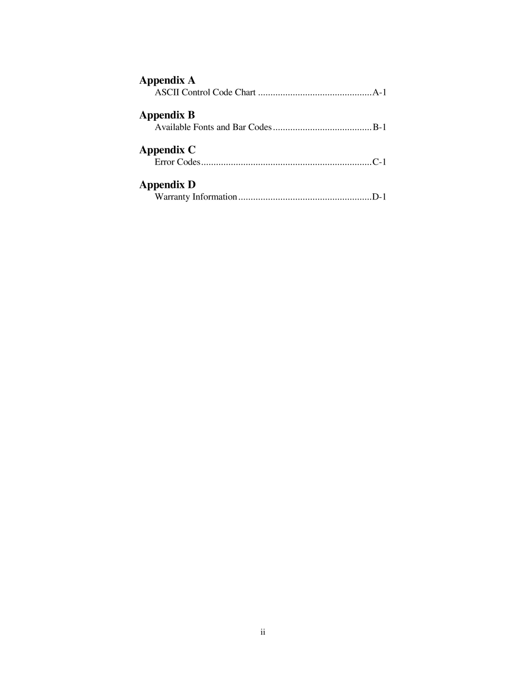 Brady 1024 manual Appendix a, Appendix B, Appendix C, Appendix D 