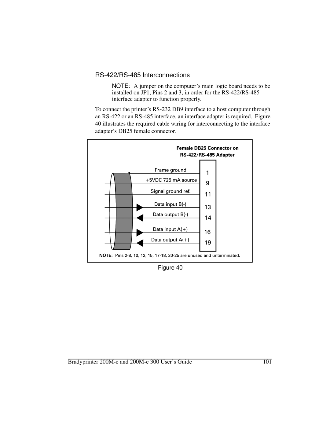 Brady 200M-e 300 manual RS-422/RS-485 Interconnections 