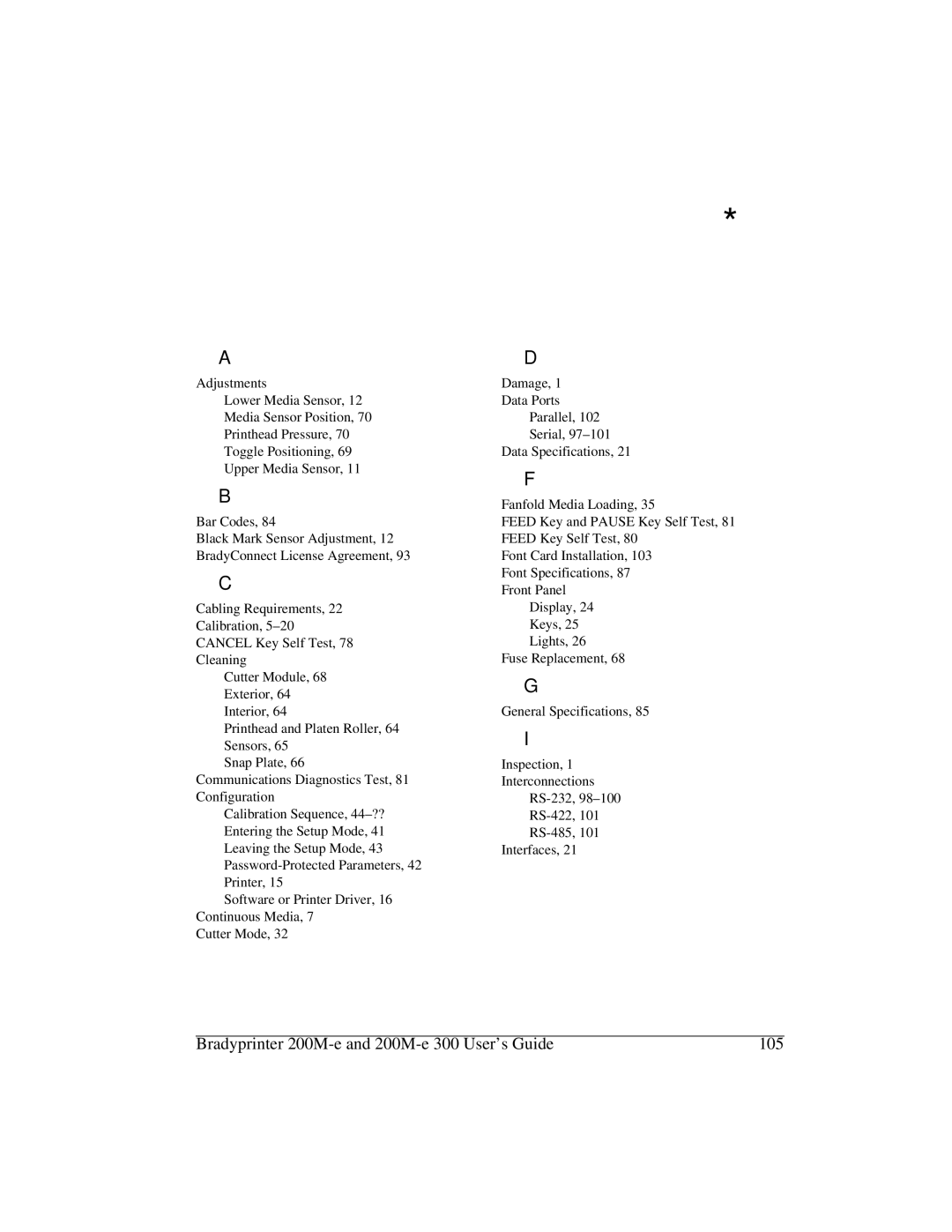 Brady manual ›clà, Bradyprinter 200M-e and 200M-e 300 User’s Guide 105 