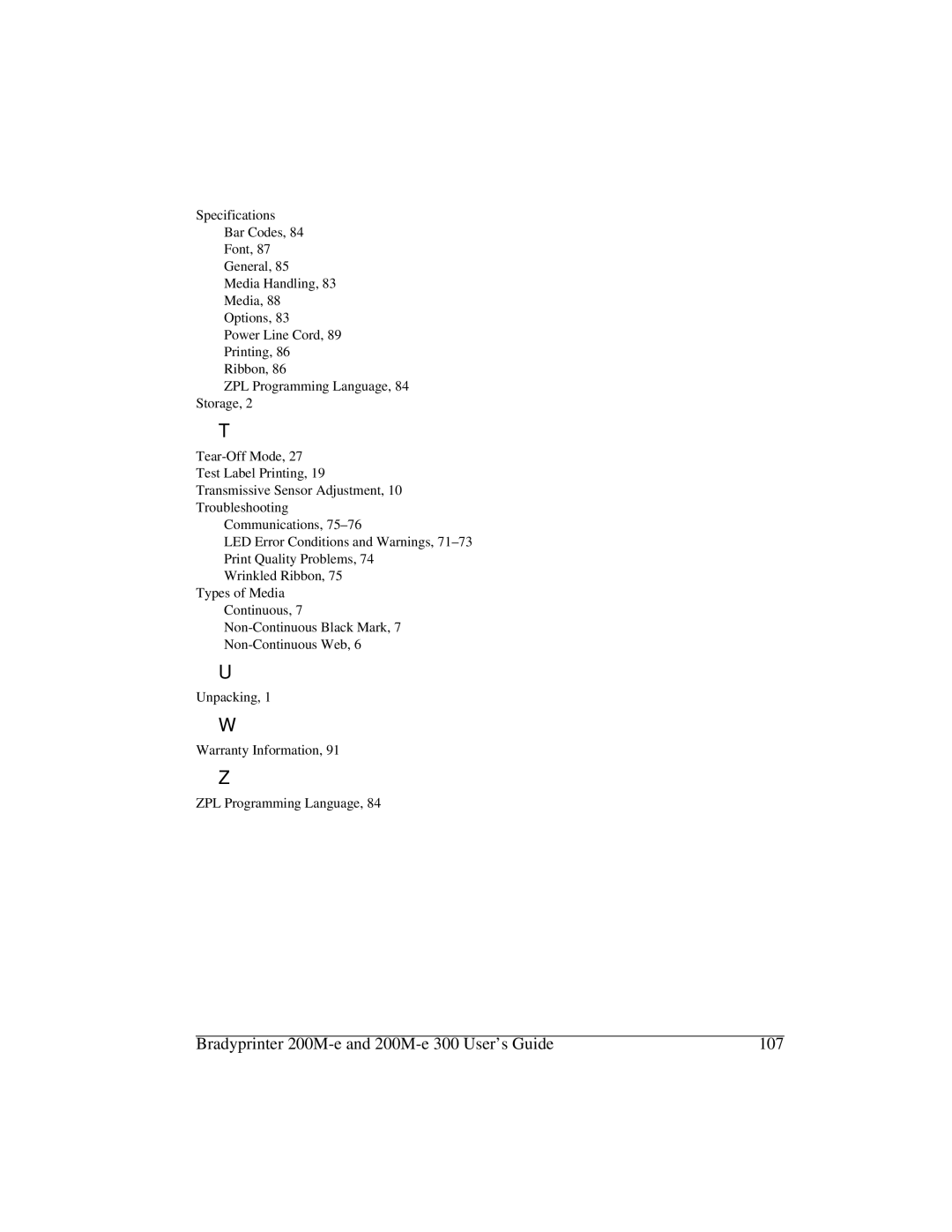 Brady manual Bradyprinter 200M-e and 200M-e 300 User’s Guide 107 