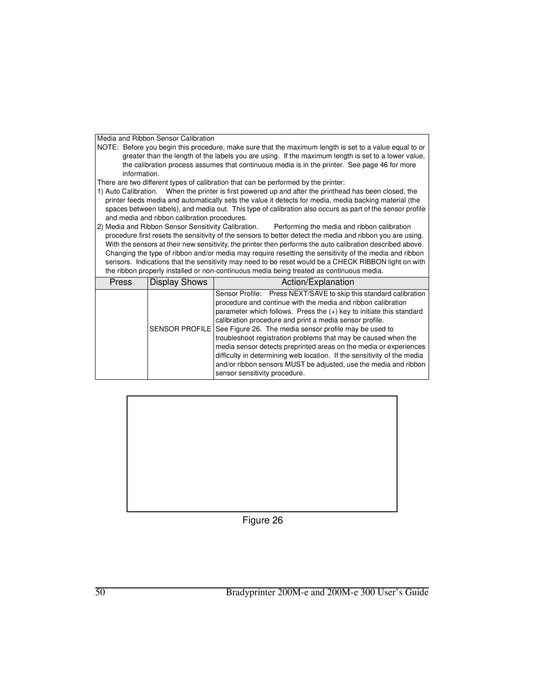 Brady 200M-e 300 manual Media and Ribbon Sensor Calibration, Sensor Profile 