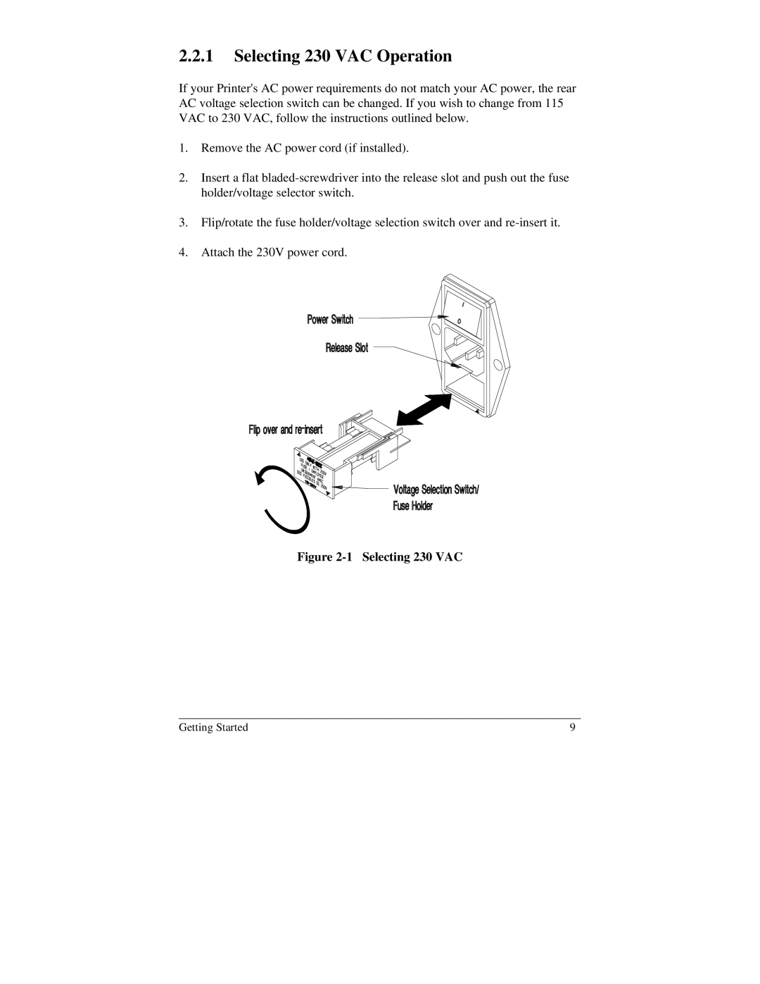 Brady 2034, 2024 manual Selecting 230 VAC Operation 