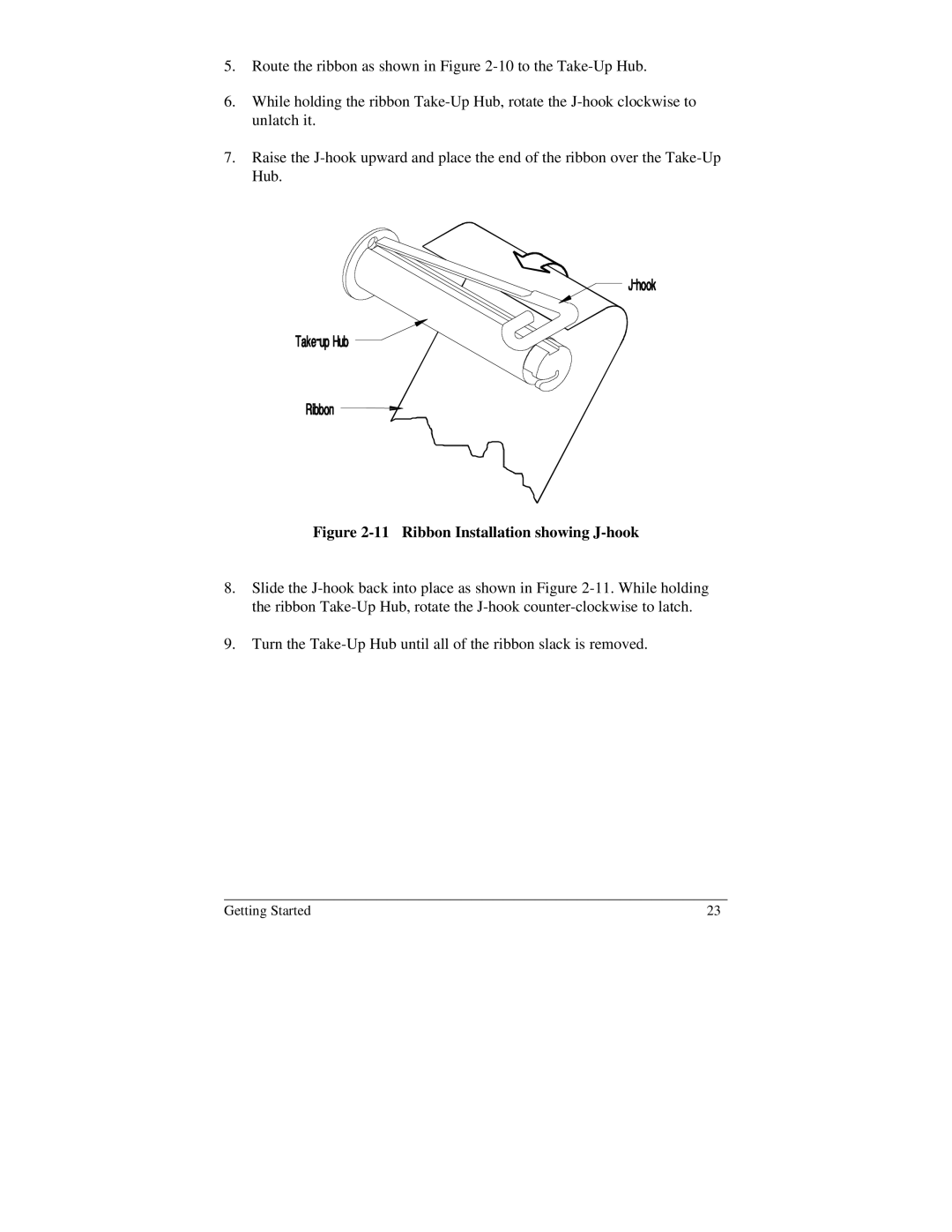 Brady 2034, 2024 manual Ribbon Installation showing J-hook 