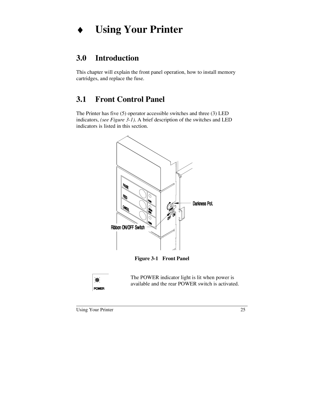 Brady 2034, 2024 manual Using Your Printer, Front Control Panel 