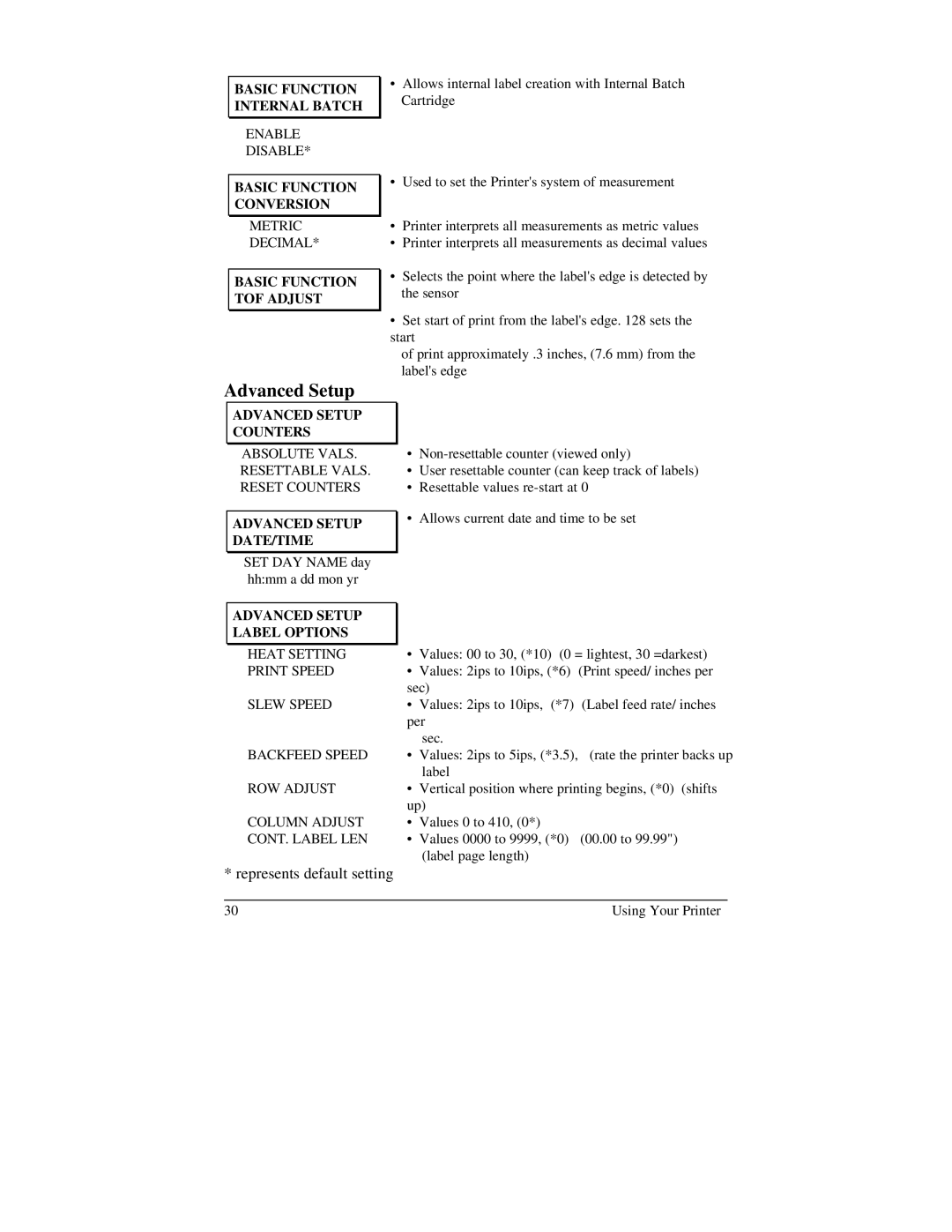 Brady 2024, 2034 manual Advanced Setup, Basic Function TOF Adjust 