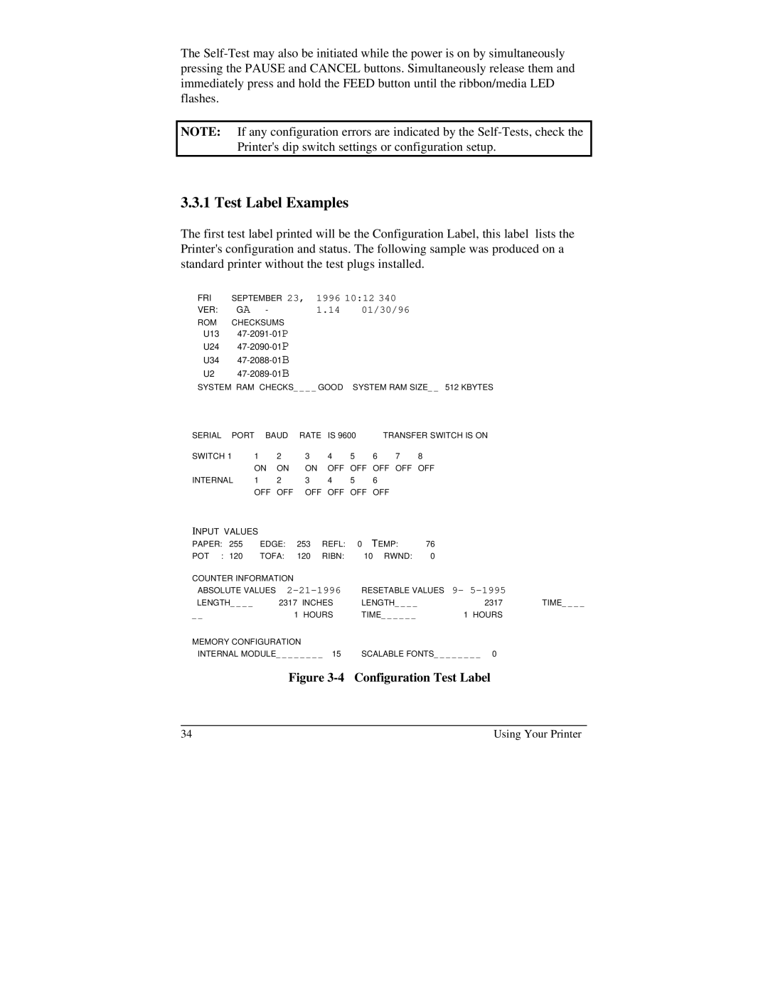 Brady 2024, 2034 manual Test Label Examples, Configuration Test Label 