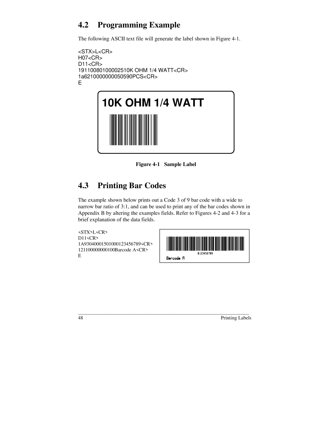 Brady 2024, 2034 manual Programming Example, Printing Bar Codes 