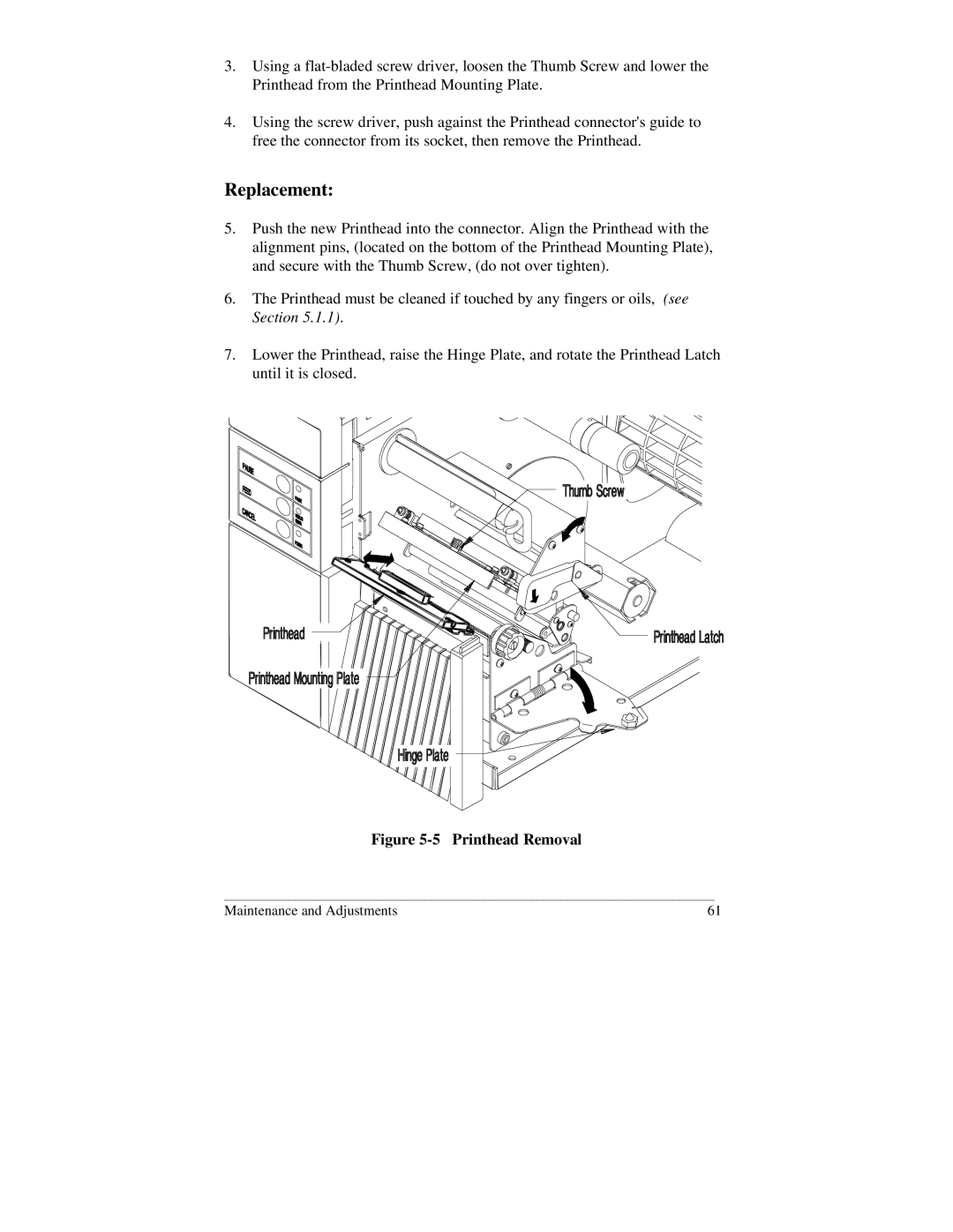 Brady 2034, 2024 manual Replacement, Printhead Removal 