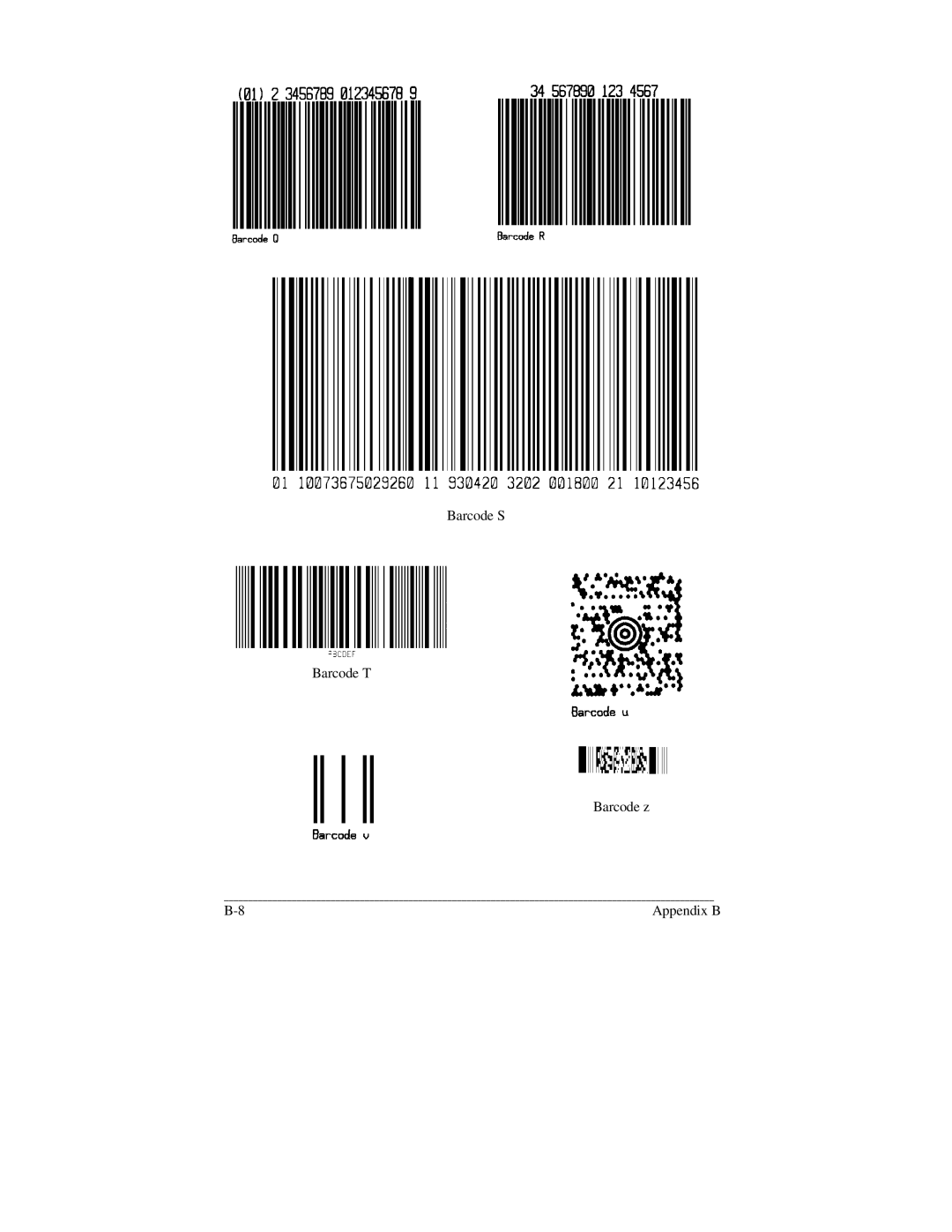 Brady 2024, 2034 manual Barcode S Barcode T Barcode z Appendix B 