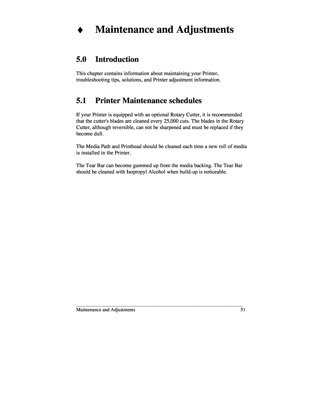 Brady 2034, 2024 manual Maintenance and Adjustments, Introduction, Printer Maintenance schedules 