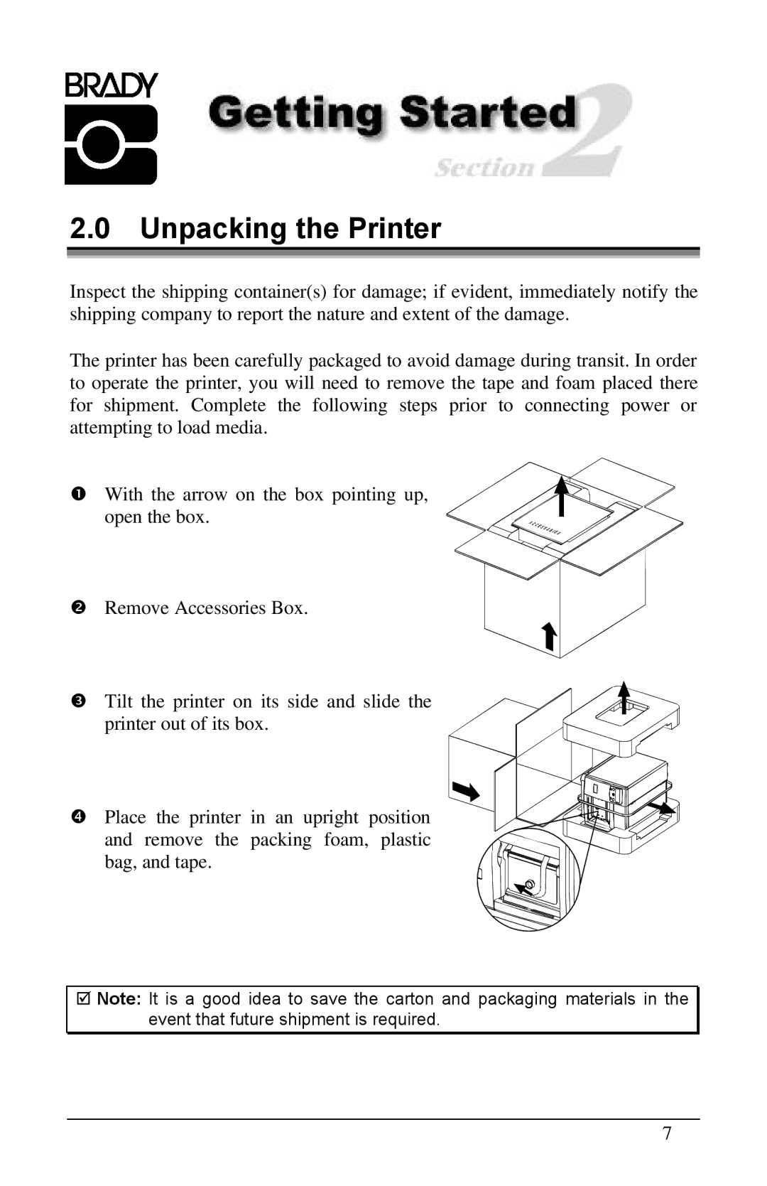 Brady 2461, 3481, 6441 manual Unpacking the Printer 