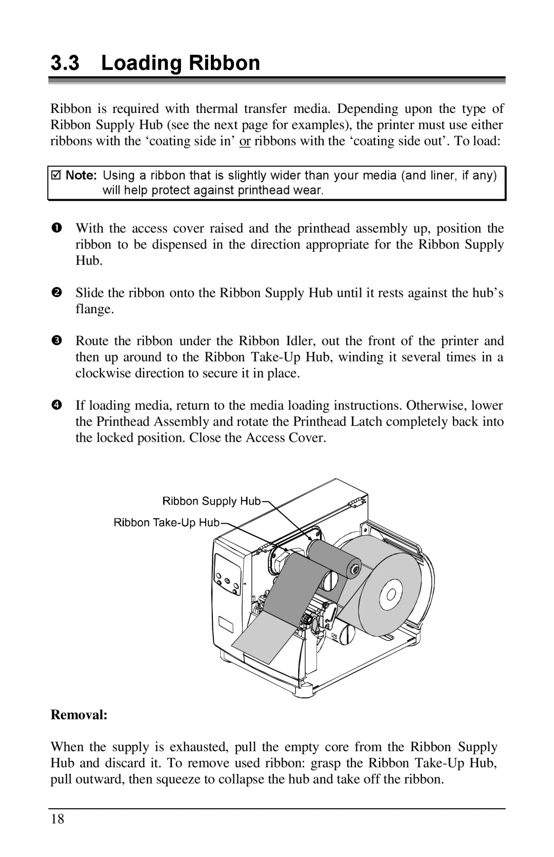 Brady 6441, 3481, 2461 manual Loading Ribbon, Removal 