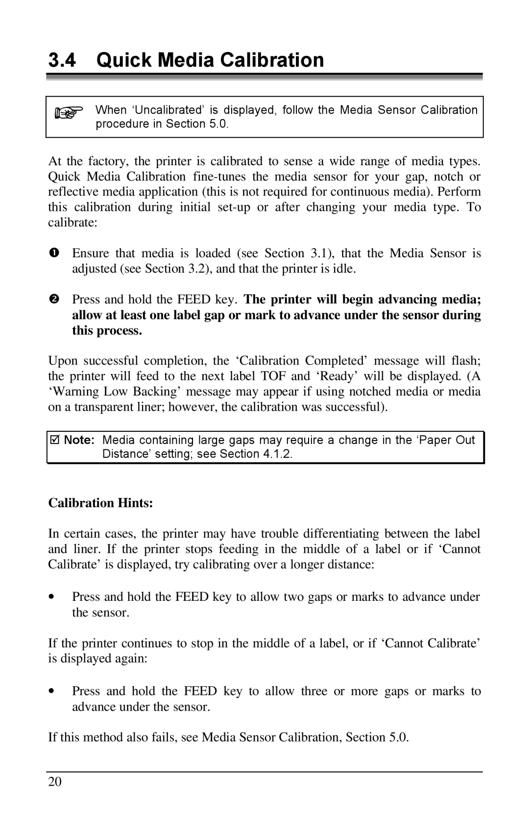 Brady 3481, 6441, 2461 manual Quick Media Calibration, Calibration Hints 