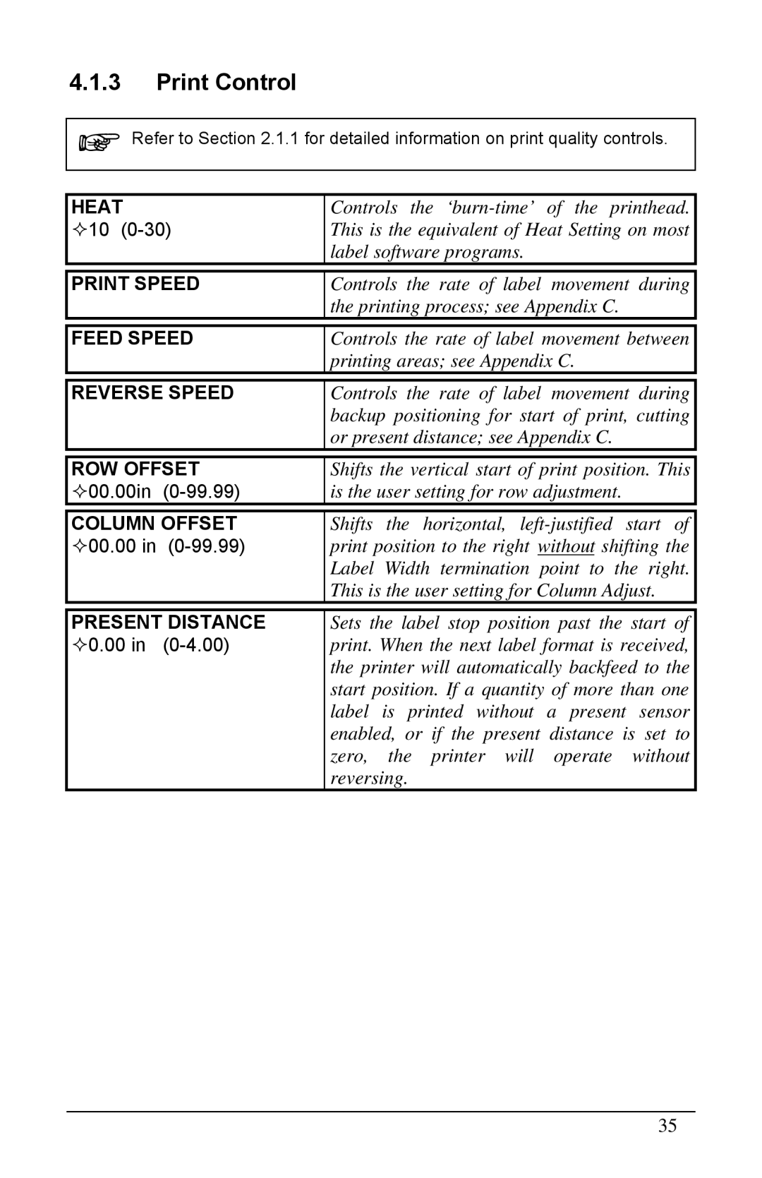 Brady 3481, 6441, 2461 manual Print Control 