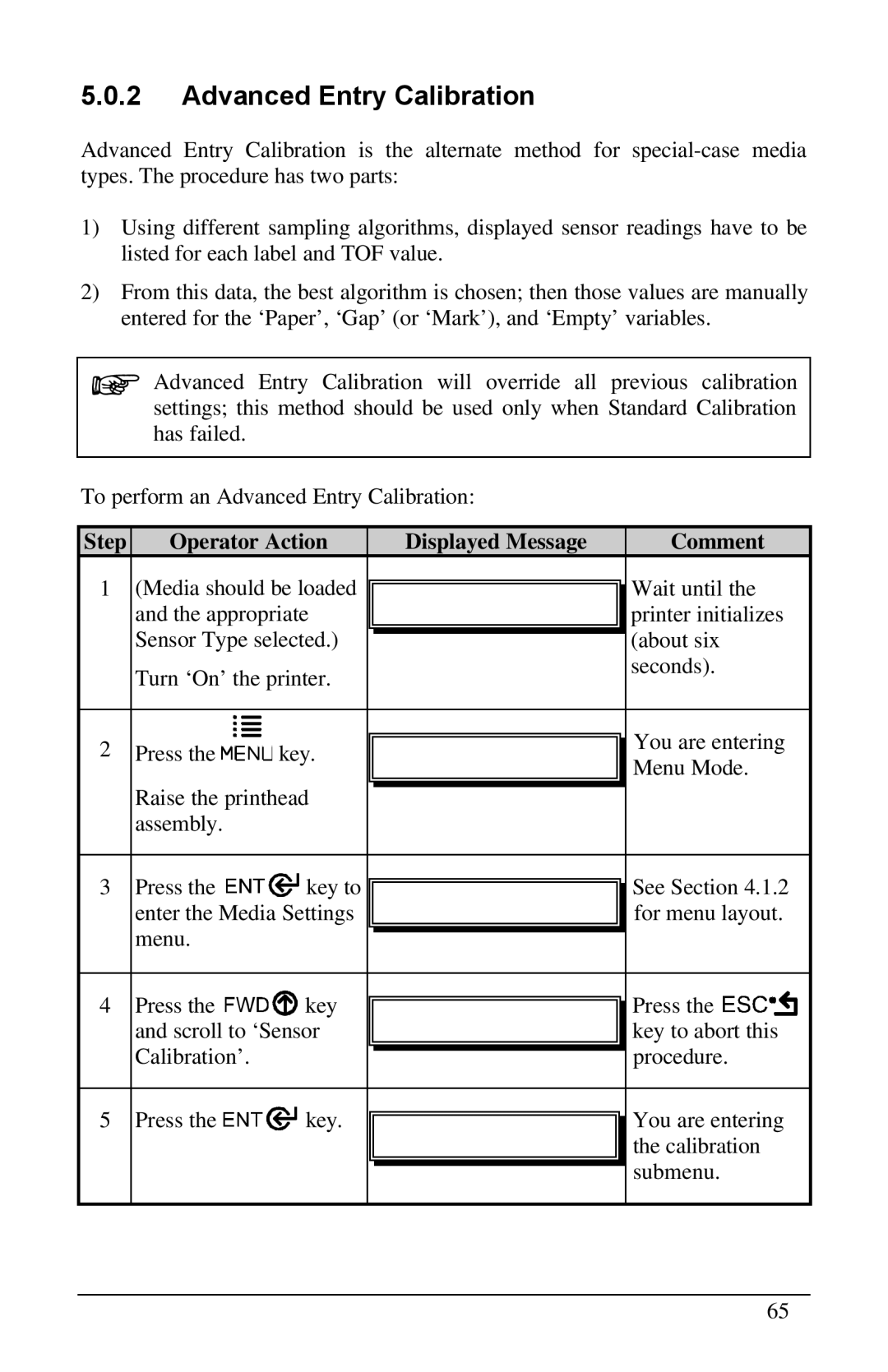 Brady 3481, 6441, 2461 manual Advanced Entry Calibration 