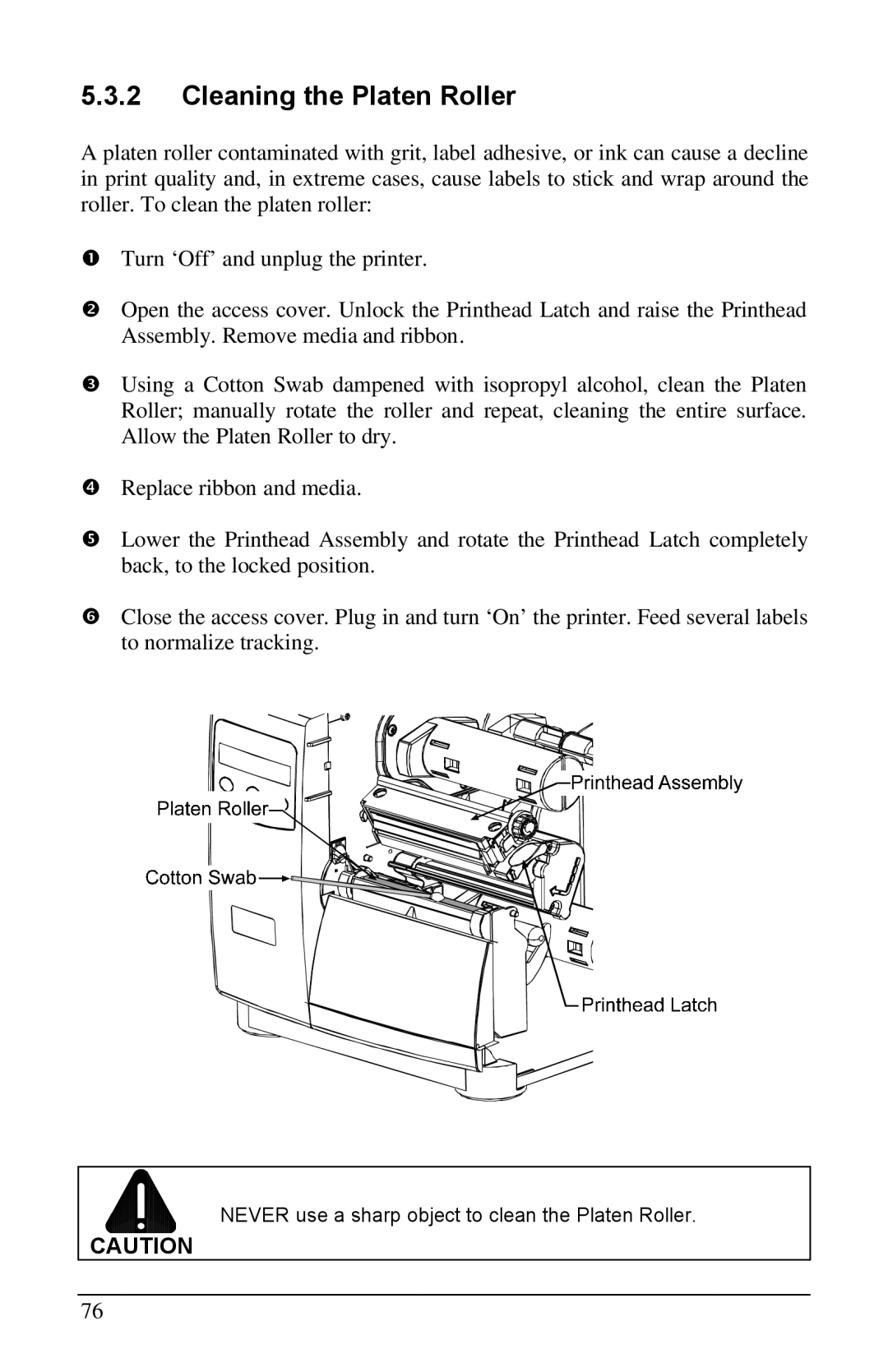 Brady 2461, 3481, 6441 manual Cleaning the Platen Roller 