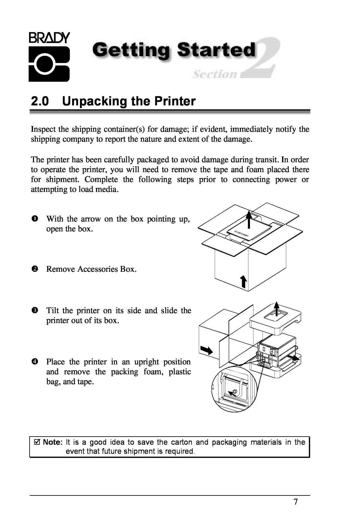 Brady 2461, 3481, 6441 manual Unpacking the Printer 