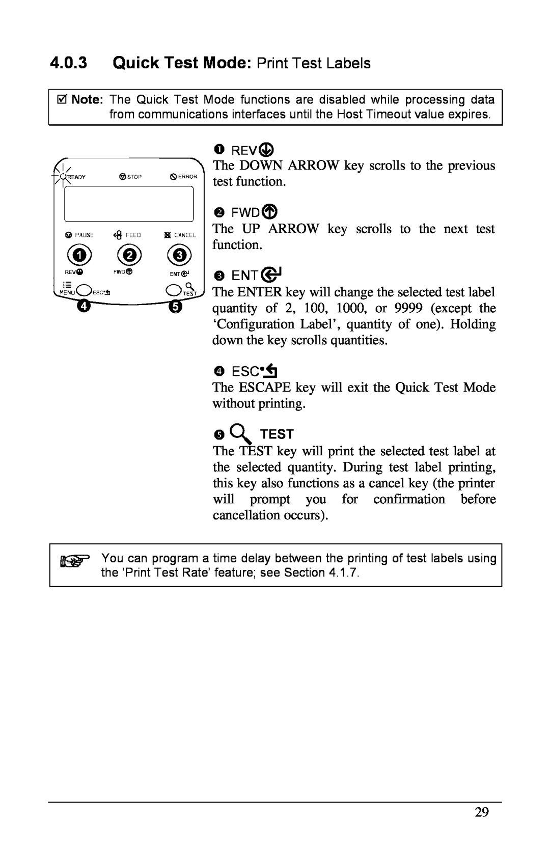 Brady 3481, 6441, 2461 manual Quick Test Mode Print Test Labels 