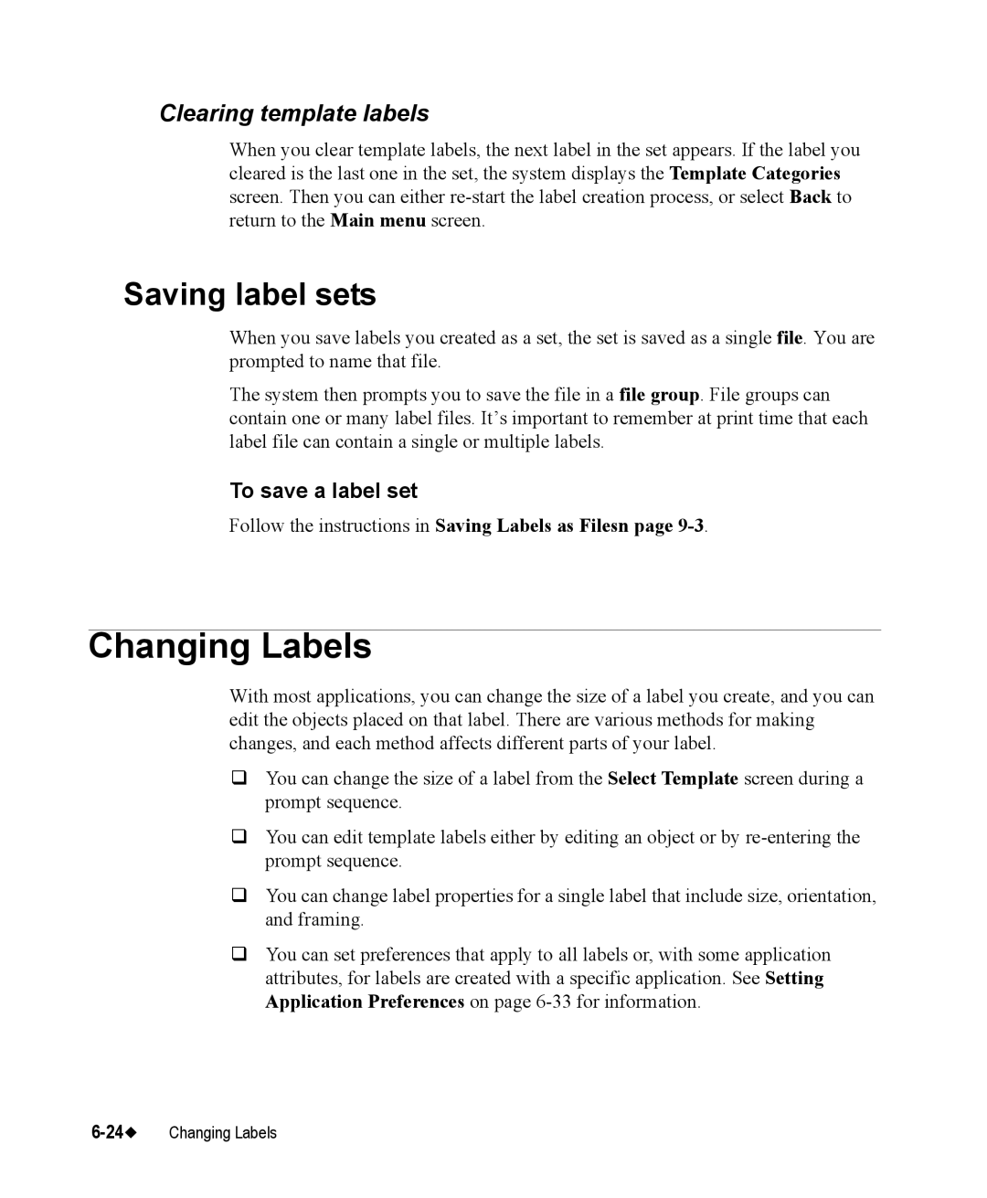 Brady 76800 manual Changing Labels, Saving label sets, Clearing template labels, To save a label set 