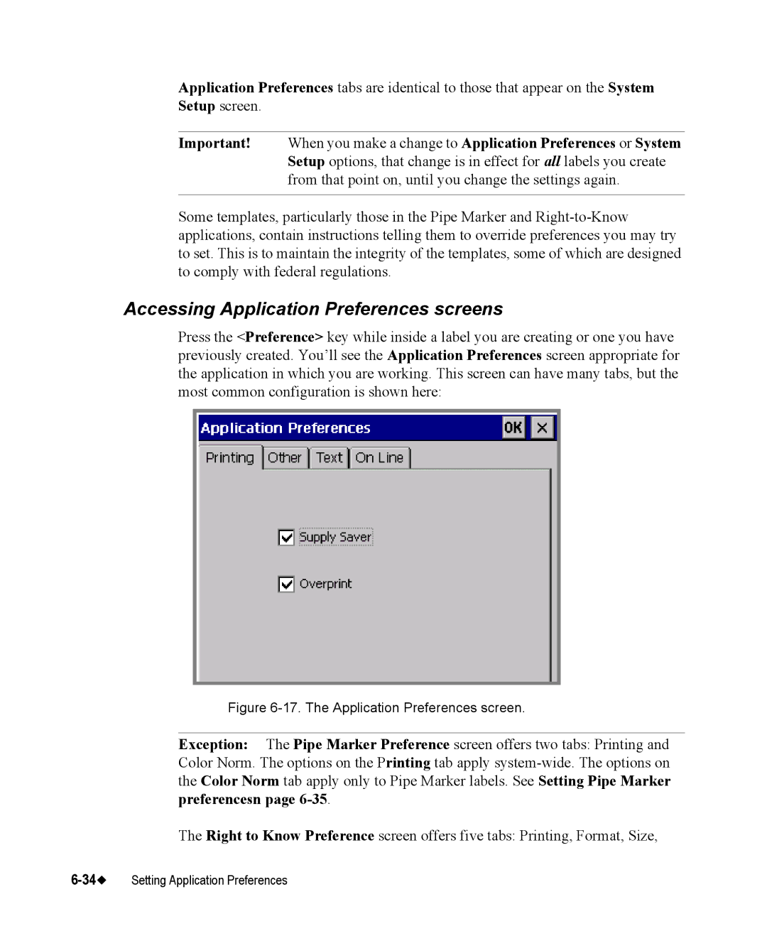 Brady 76800 manual Accessing Application Preferences screens, The Application Preferences screen 