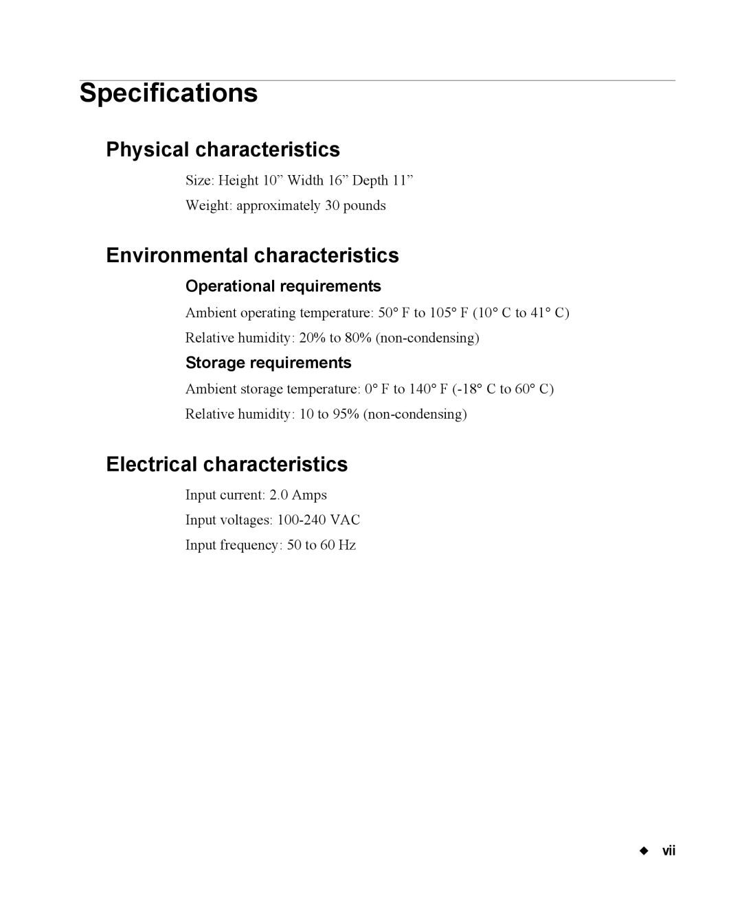 Brady 76800 manual Specifications, Operational requirements, Storage requirements 