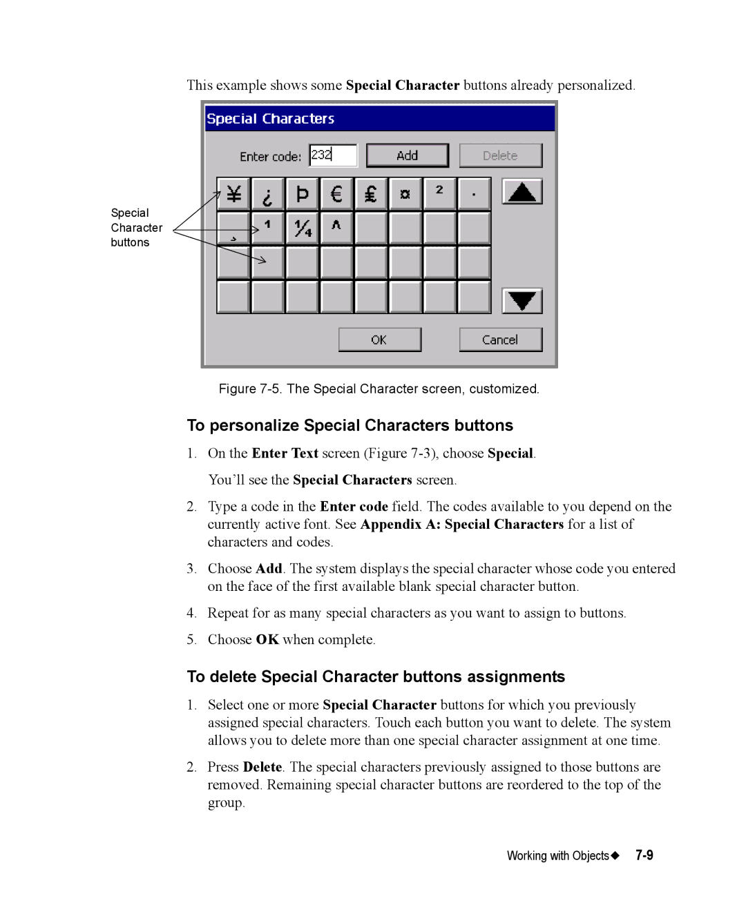 Brady 76800 manual To personalize Special Characters buttons, To delete Special Character buttons assignments 